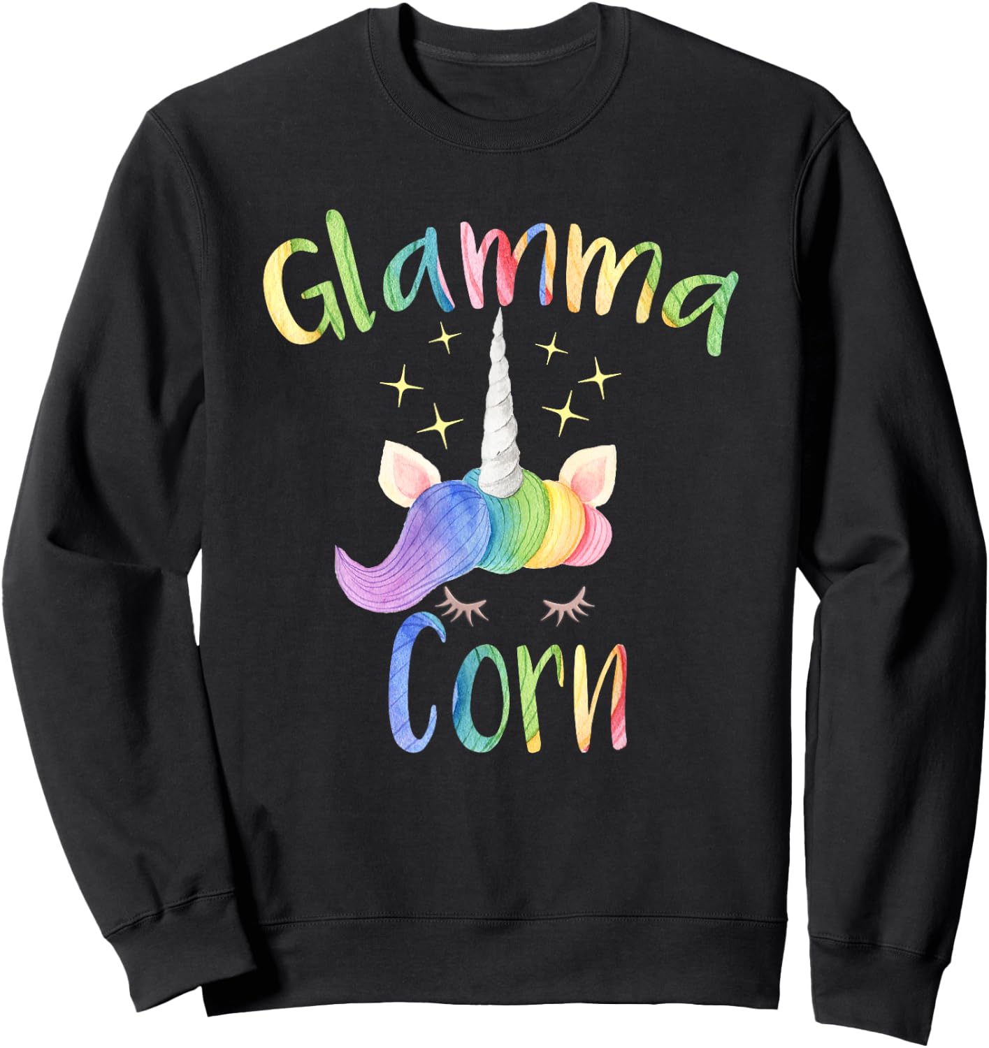 Glamma Corn Funny Unicorn Grandma Sweatshirt - Sweatshirt | Black