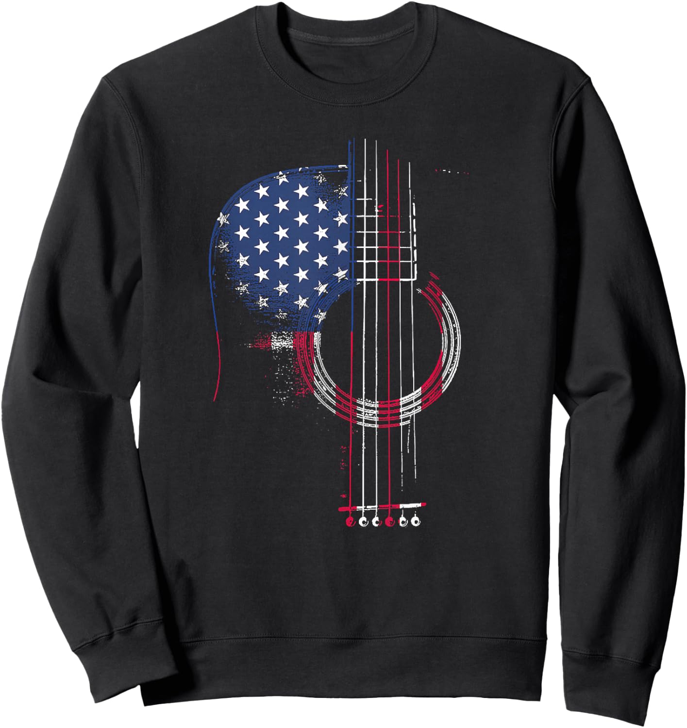 Funny Guitar America Flag Patriotic 4th Of July Women Men Sweatshirt - Sweatshirt | Black