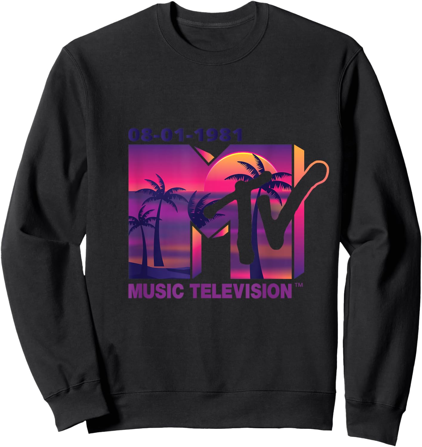 Mademark x MTV - The official 1981 MTV Logo with purple Palms in the Sunset Sweatshirt - Sweatshirt | Black