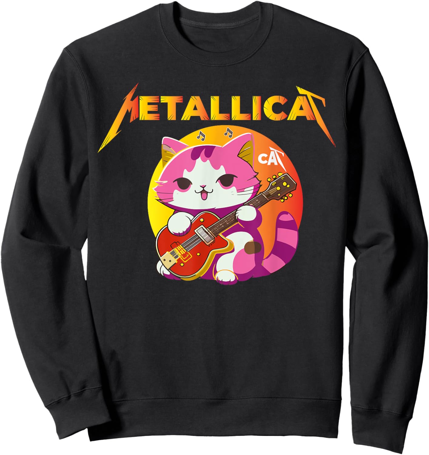 Metallicat- Funny Cat Rock Cat Playing Guitar Women Sweatshirt - Sweatshirt | Black