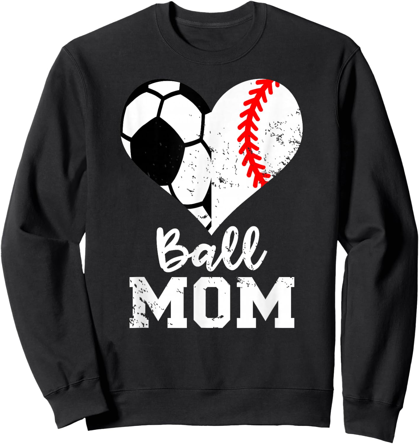 Ball Mom Heart Funny Baseball Soccer Mom Sweatshirt - Sweatshirt | Black