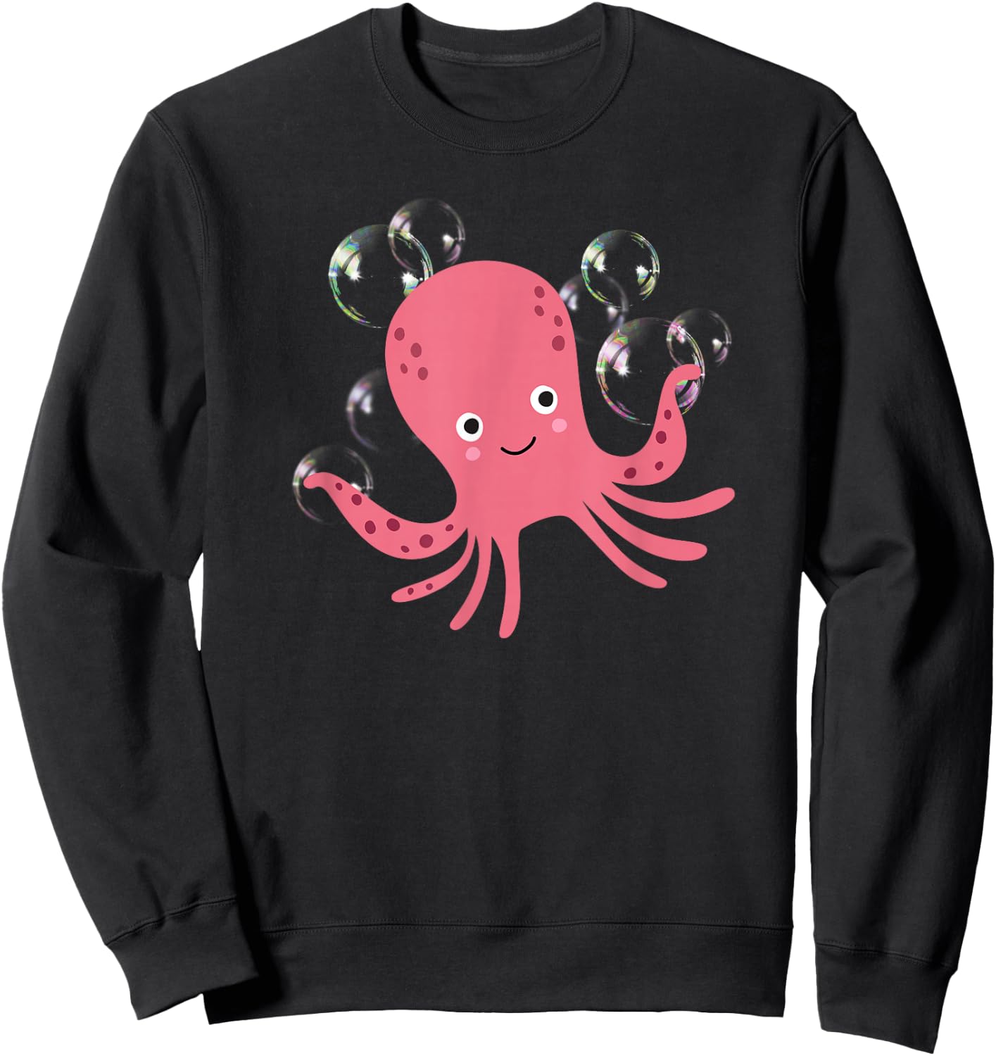 Cute Octopus Shirts Pink Octopus with Bubbles Sweatshirt - Sweatshirt | Black