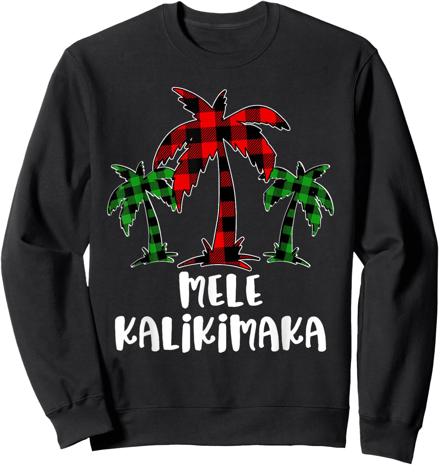 Mele Kalikimaka Palm Tree Hawaii Buffalo Plaid Christmas PJ Sweatshirt - Sweatshirt | Black