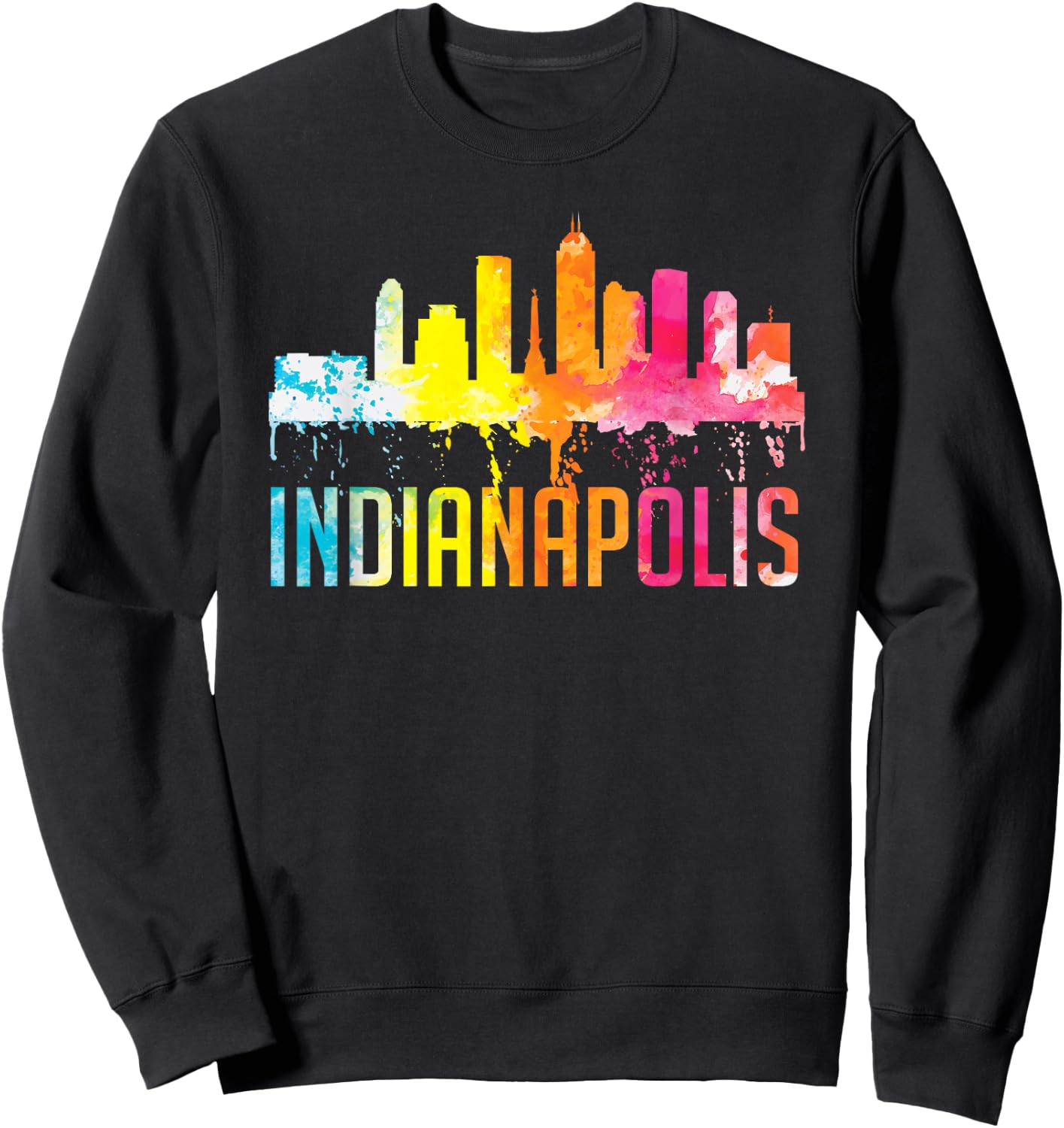 Indianapolis Indiana Watercolor City Skyline Art Souvenir Sweatshirt - Sweatshirt | Black