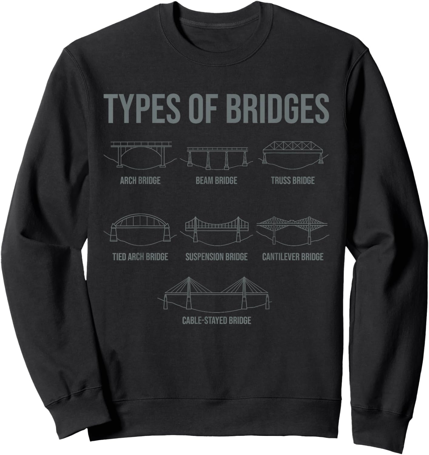 Types of Bridges, Bridge Engineer Gift Sweatshirt - Sweatshirt | Black