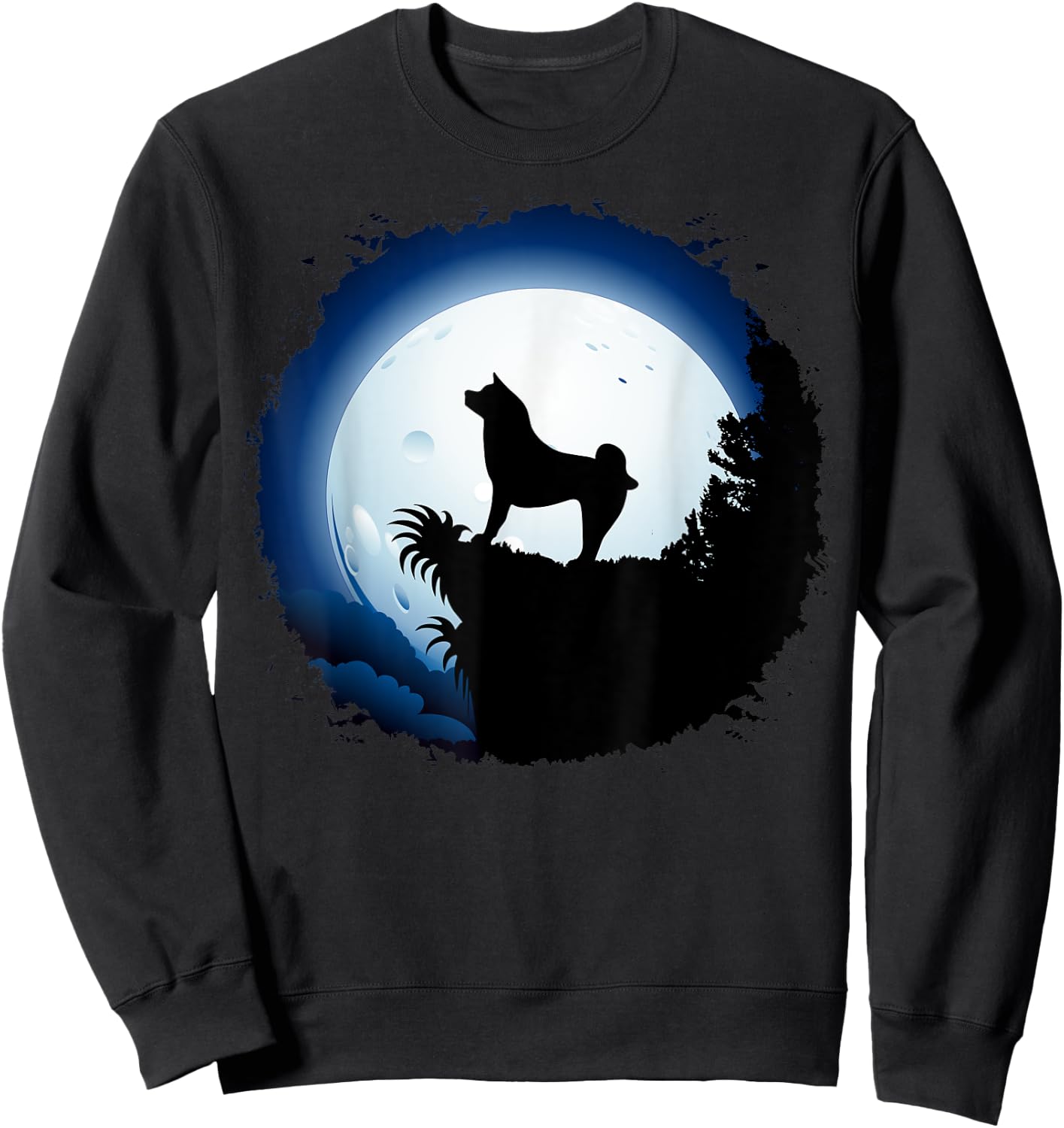 Akita dog Moon Howl In Forest Halloween Sweatshirt - Sweatshirt | Black
