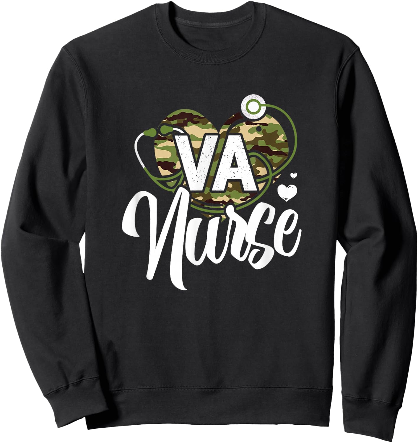 VA Nurse Camo Camouflage Stethoscope Heart Sweatshirt - Sweatshirt | Black