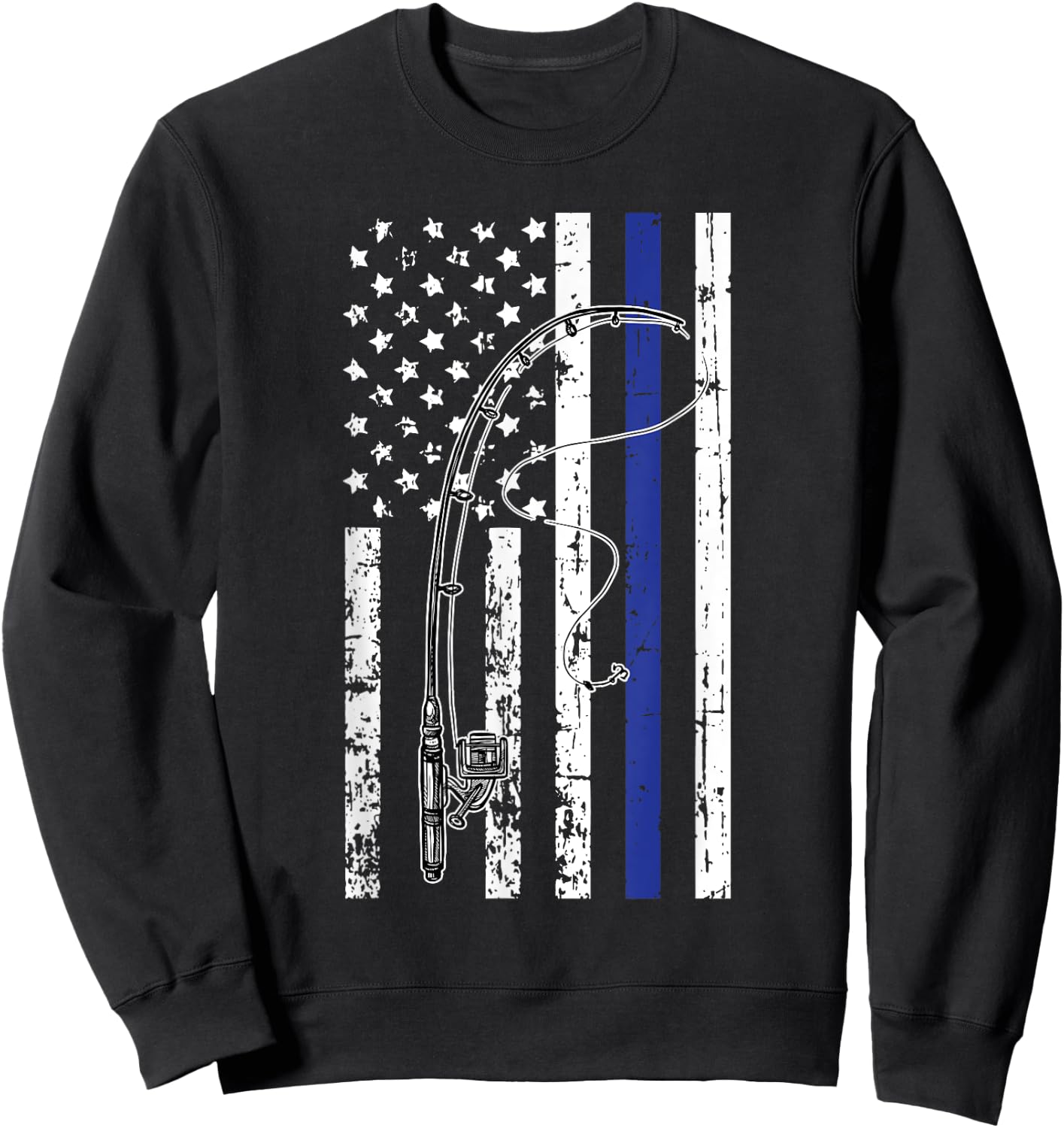 American Flag Blue Line Fishing Cool Police Officer Gifts Sweatshirt - Sweatshirt | Black