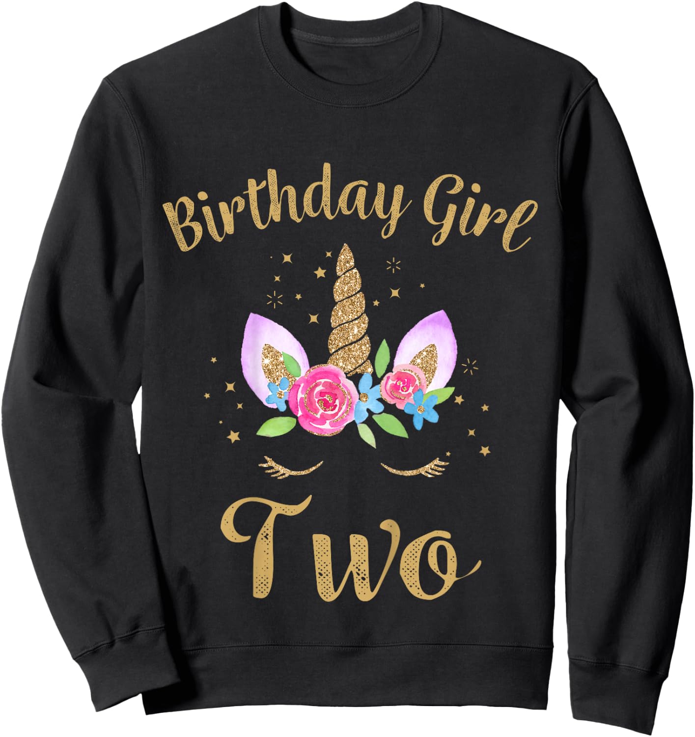 Kids 2 Year Old Birthday Girl Unicorn Shirt 2nd Birthday Outfit Sweatshirt - Sweatshirt | Black