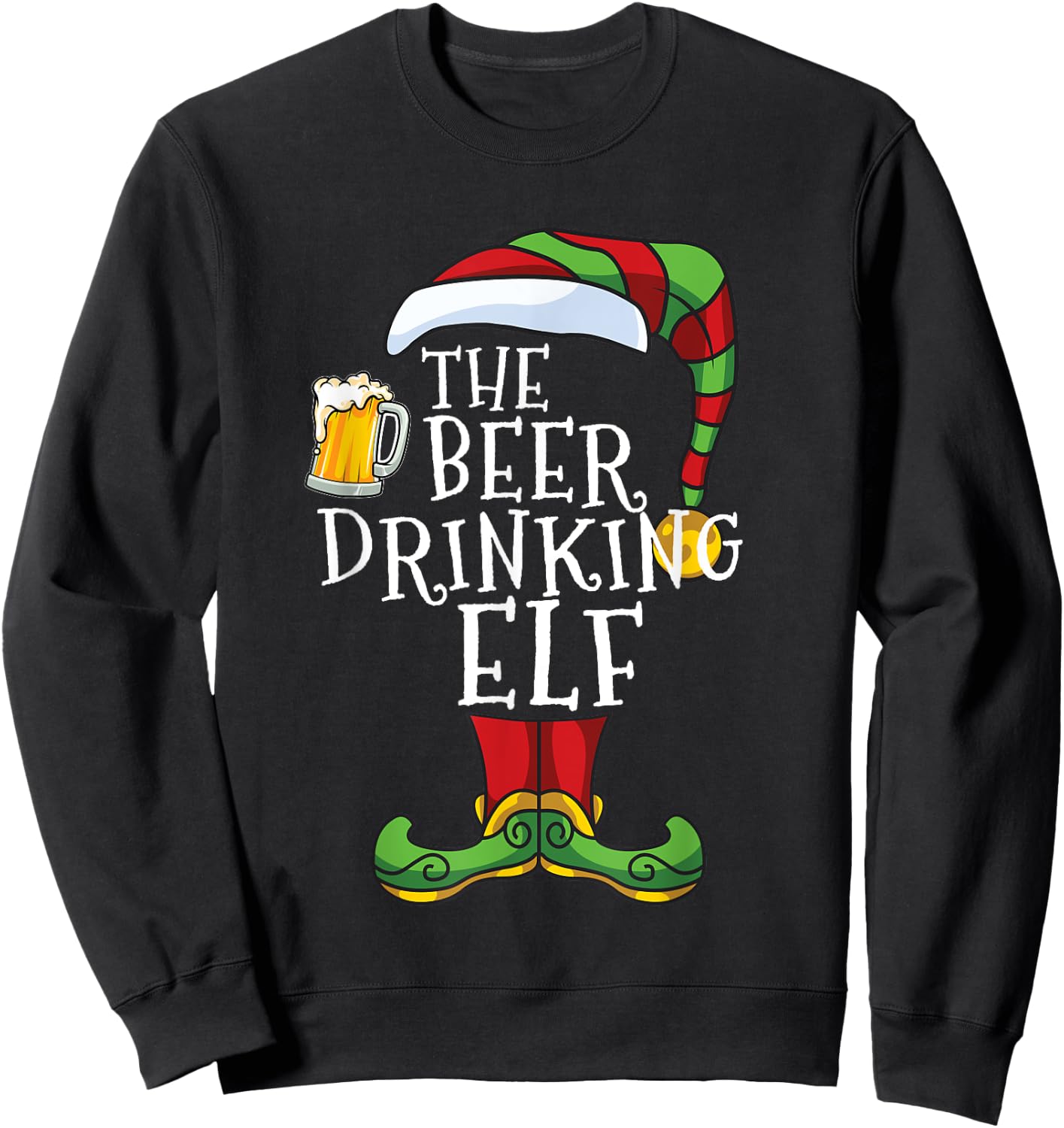 Beer Drinking Elf Lover Family Matching Christmas Funny Sweatshirt - Sweatshirt | Black