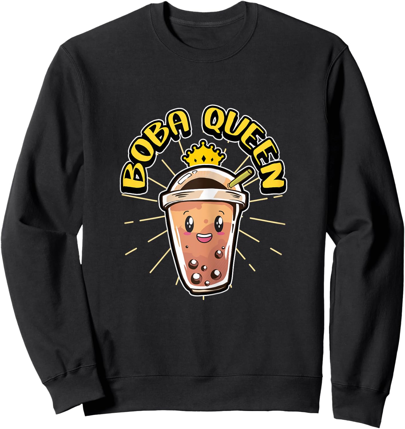 Boba Queen Kawaii Bubble Tea Lover Merchandise Sweatshirt - Sweatshirt | Black