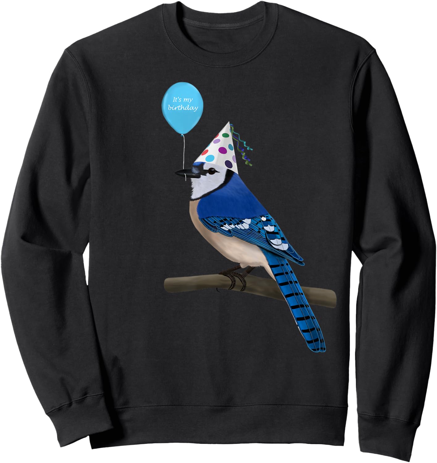 Bird Motif Blue Cow Bird Animal Drawing Birthday Sweatshirt - Sweatshirt | Black