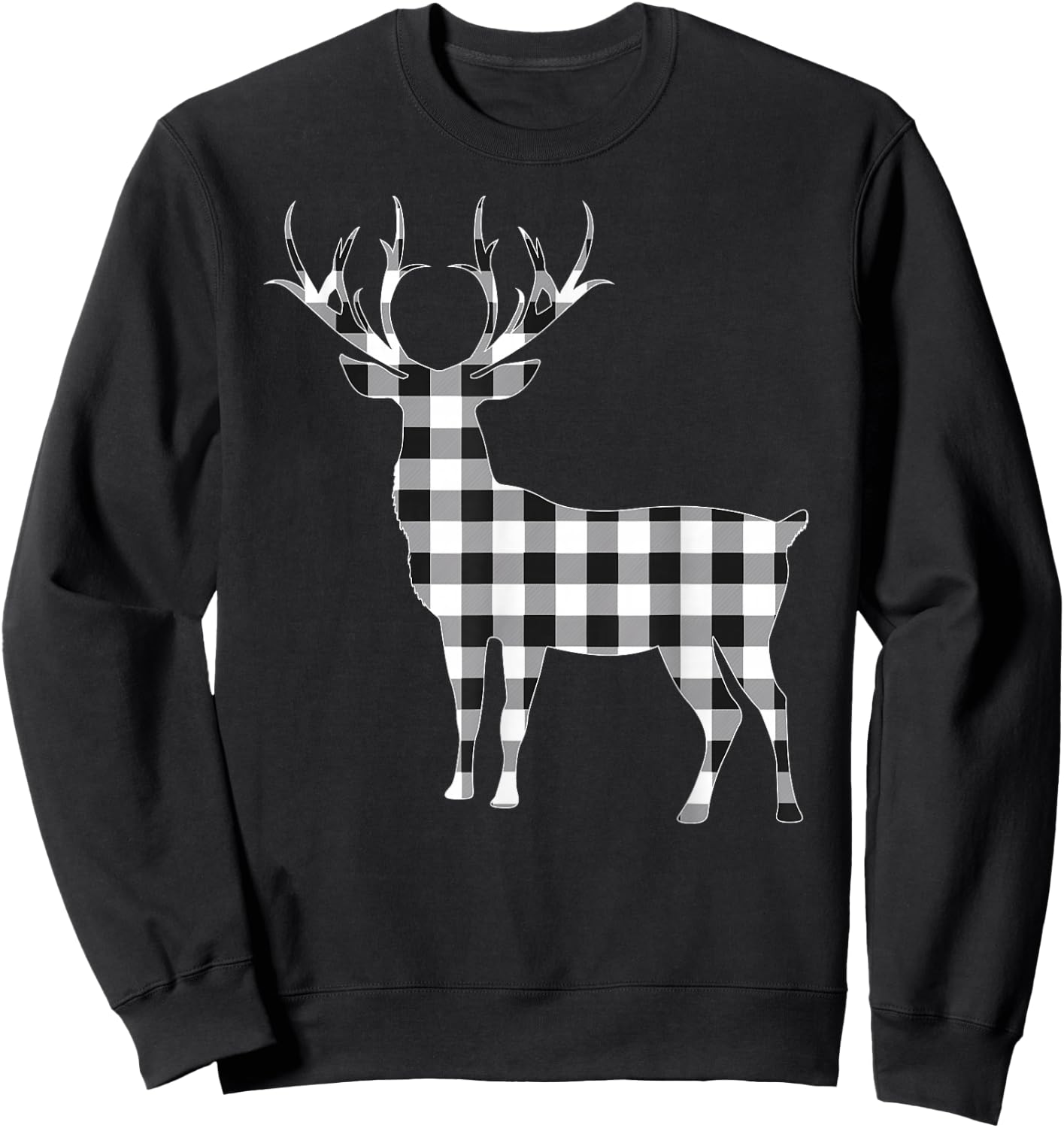 Black and White Buffalo Plaid Reindeer Christmas Deer Pajama Sweatshirt - Sweatshirt | Black