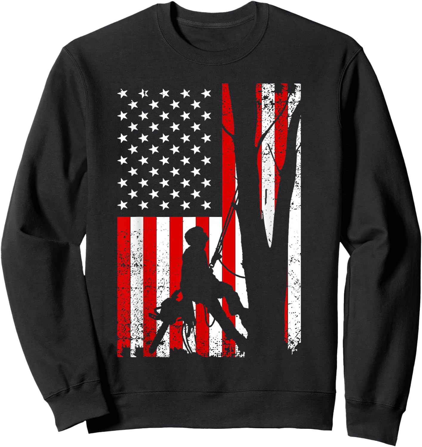 Funny American Flag Arborist Gift Cool Tree Lover Sweatshirt - Sweatshirt | Black