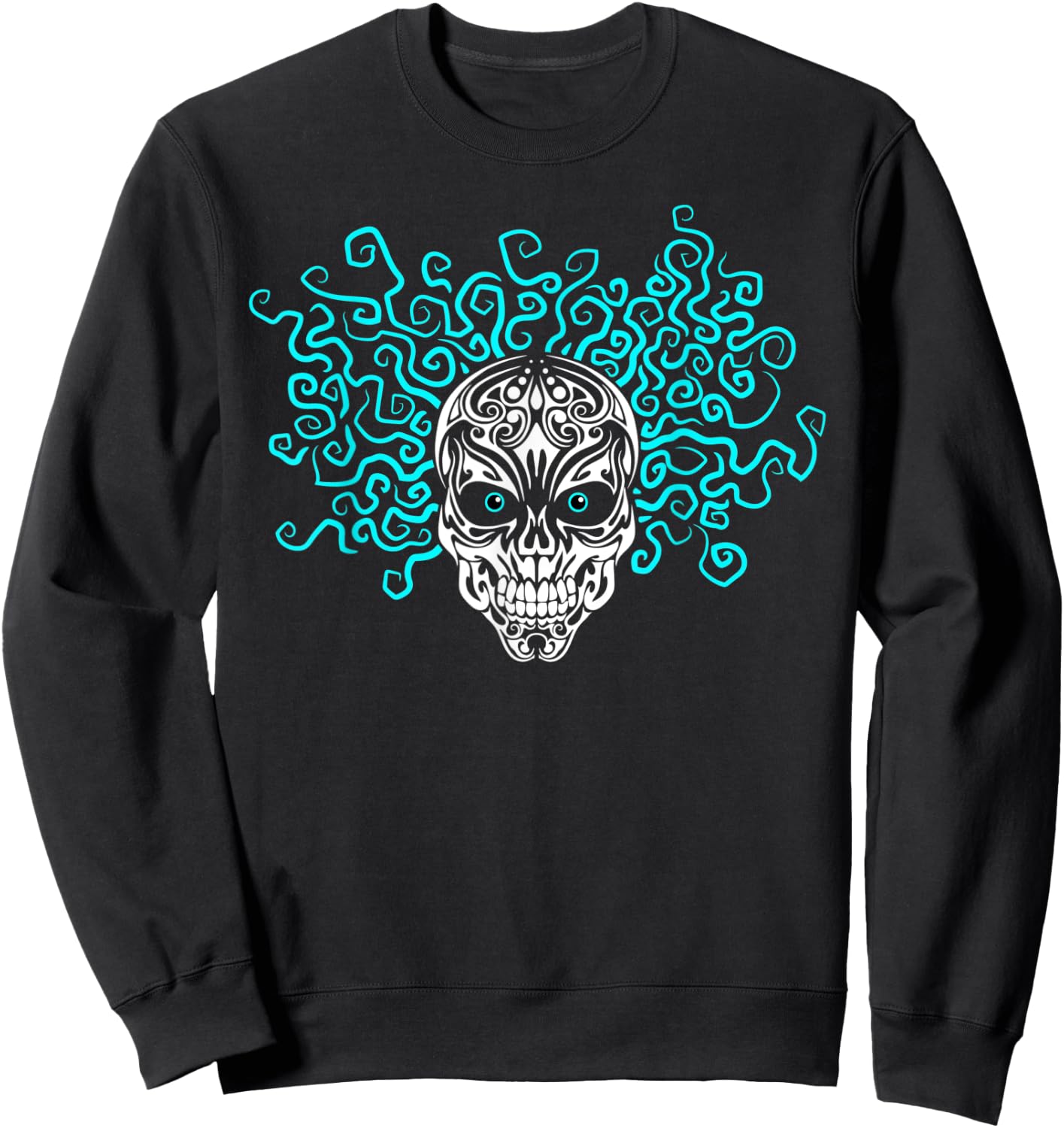 Sugar Skull with Wicked Crazy Hair Sweatshirt - Sweatshirt | Black