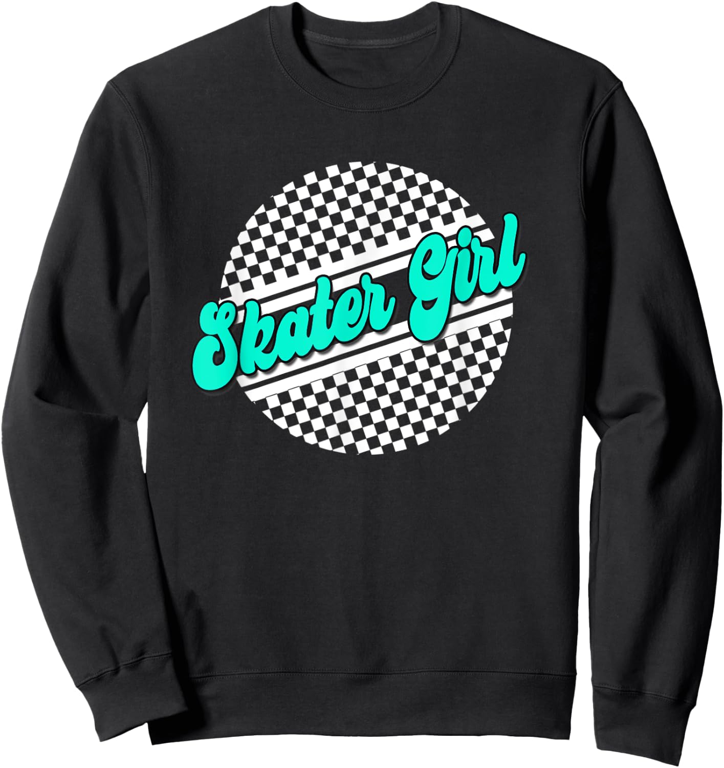 Skater Girl Checkered Skate Wear Blue & White Sweatshirt - Sweatshirt | Black