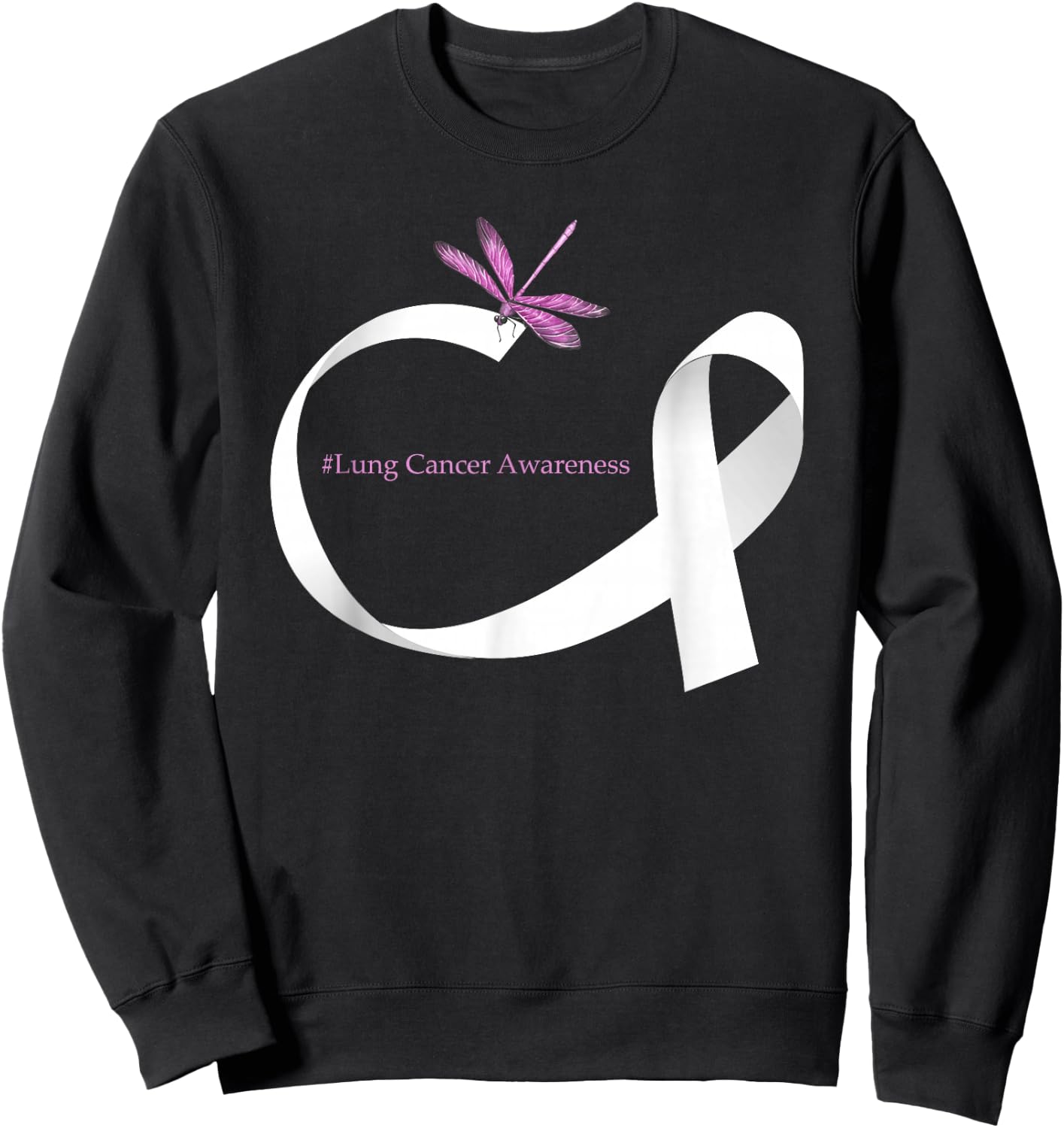 Dragonfly White Ribbon Lung Cancer Awareness Sweatshirt - Sweatshirt | Black