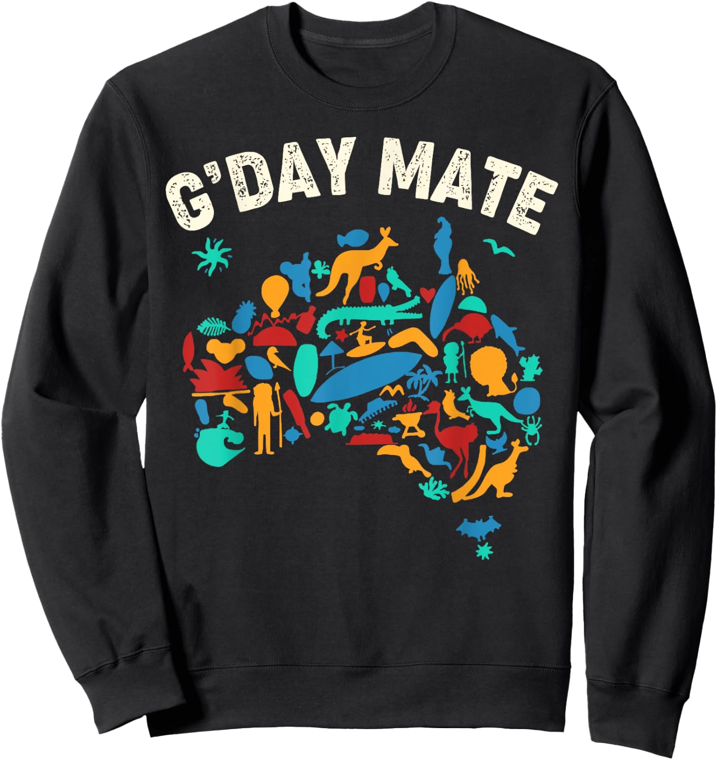 G'Day Mate Toddler Shirt Funny Map Australian Animals Sweatshirt - Sweatshirt | Black
