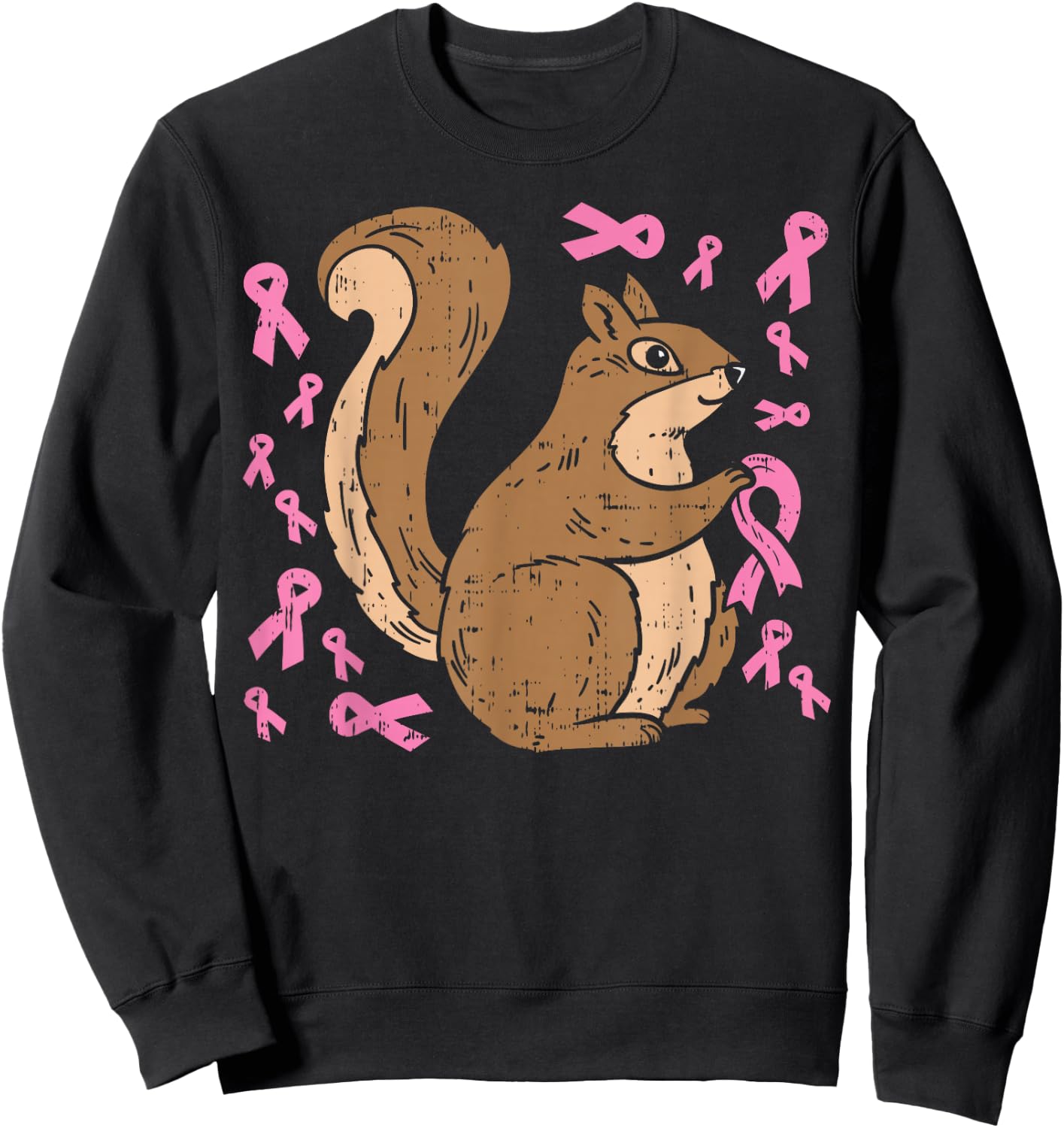 Squirrel Pink Ribbon Breasr Cancer Awareness Support Gift Sweatshirt - Sweatshirt | Black