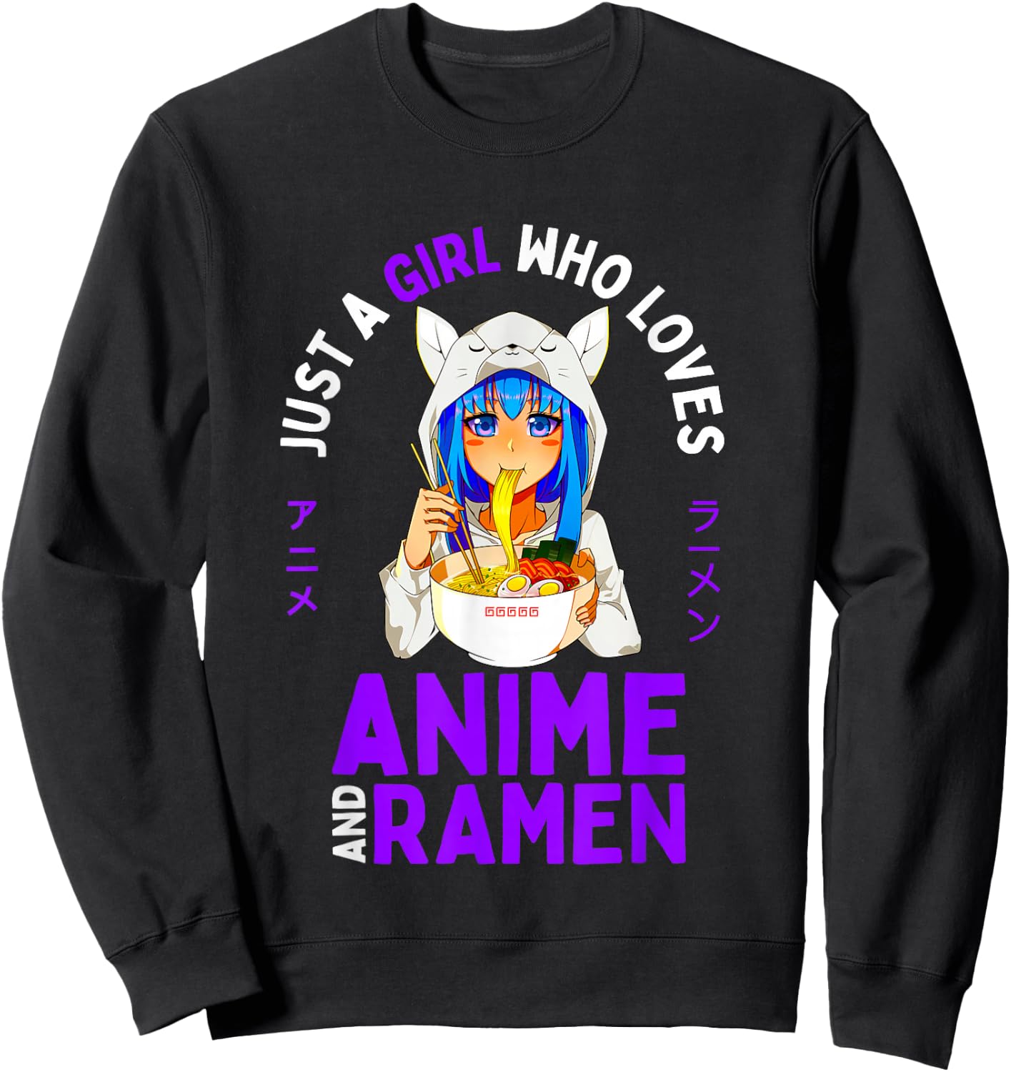 Just a Girl Who Loves Anime and Ramen Teen Girls Japan Merch Sweatshirt - Sweatshirt | Black