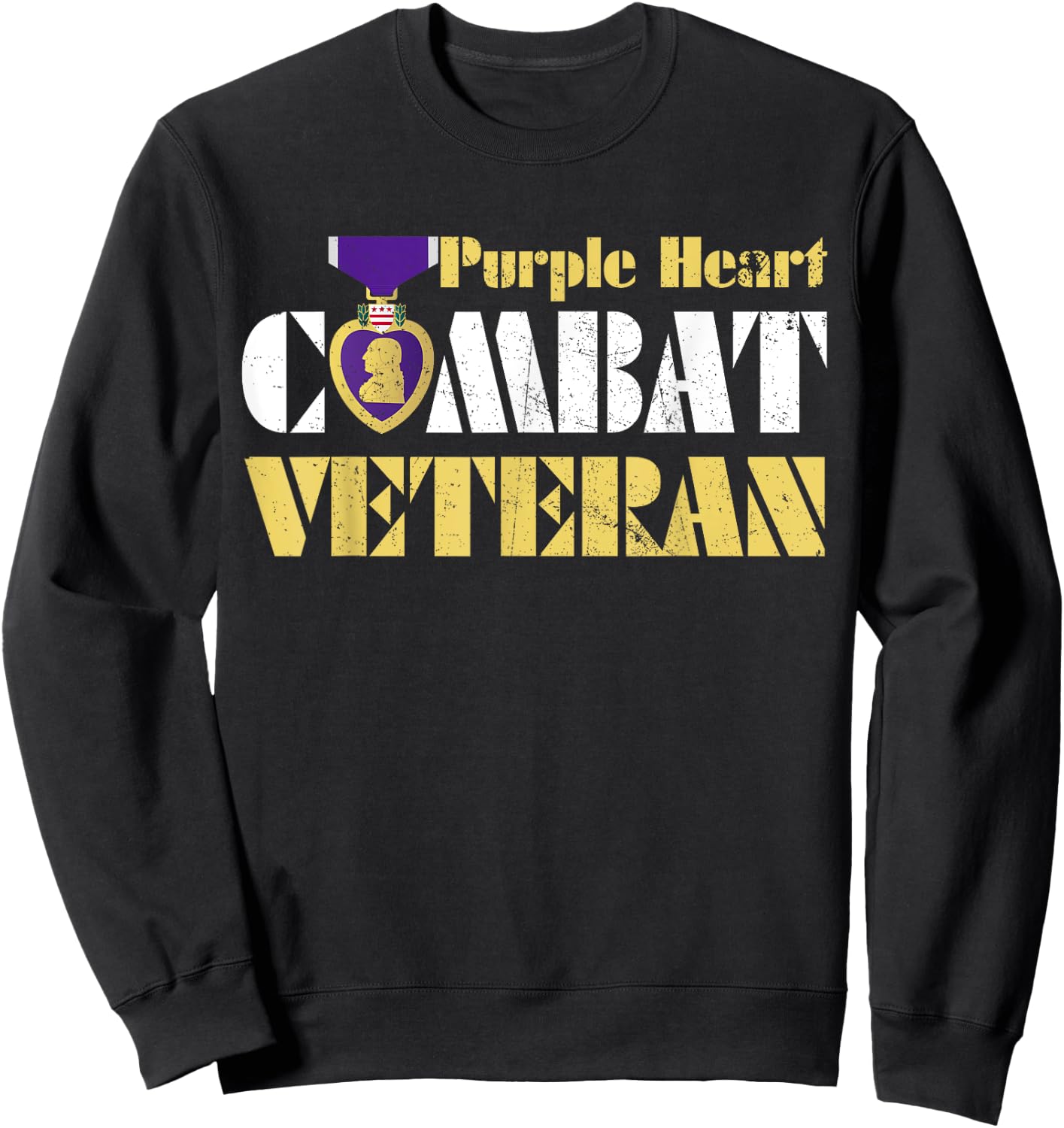 Purple Heart Combat Veteran Purple Heart Day US Military Sweatshirt - Sweatshirt | Black