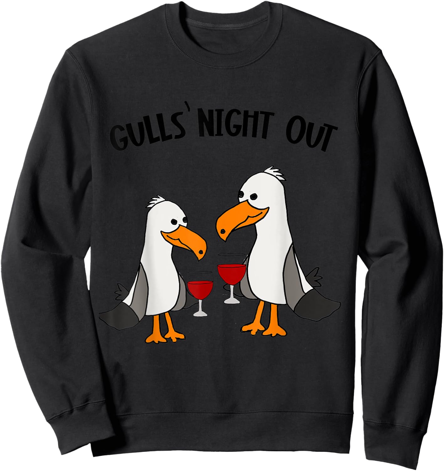 Smileteesbirdsa Funny Gulls Night Out Seagulls and Wine Pun Sweatshirt - Sweatshirt | Black