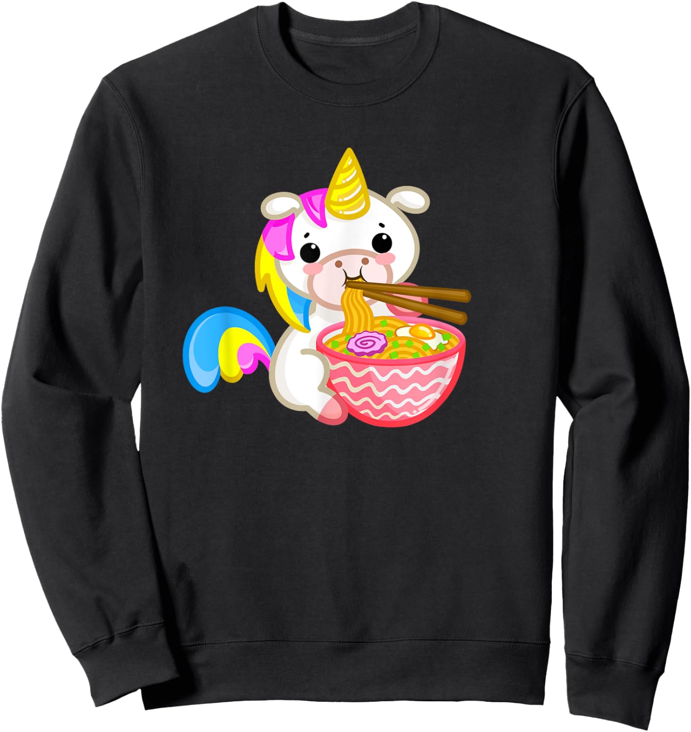 Unicorn Eating Ramen Kawaii Japanese Noodles Anime Teen Girl Sweatshirt - Sweatshirt | Black