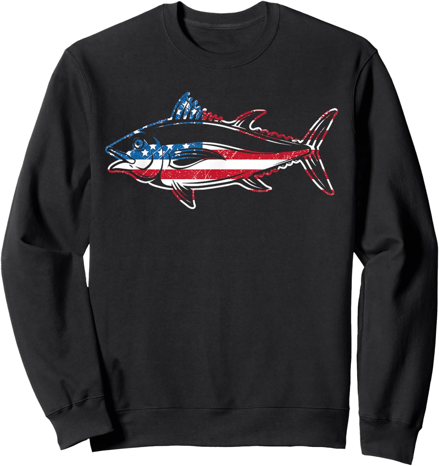 Tuna Fishing American Flag Giant Bluefin Fish Fisherman Sweatshirt - Sweatshirt | Black