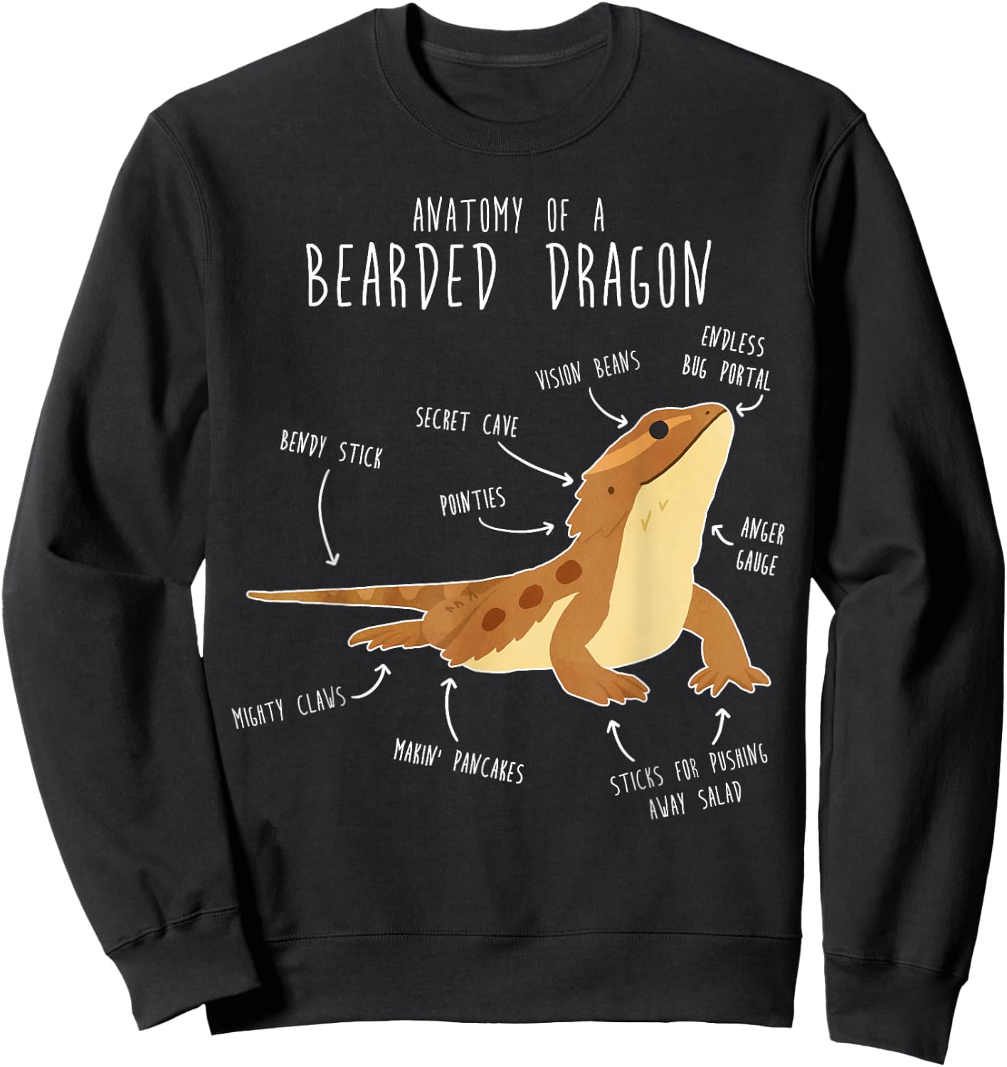 Anatomy of a Bearded Dragon Funny Pet Reptile Lizard Lover Sweatshirt - Sweatshirt | Black