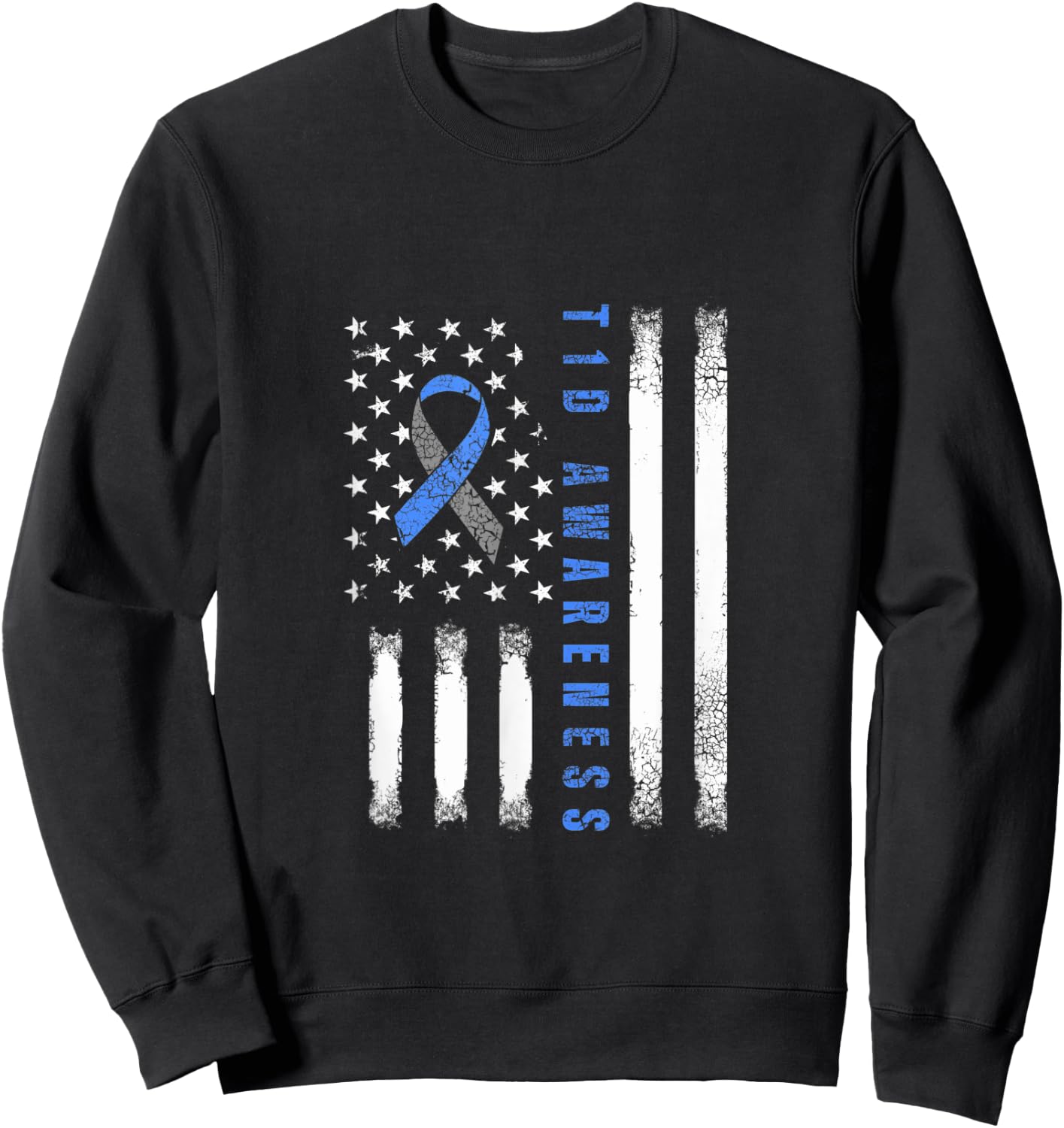 Type 1 Diabetes Awareness USA Flag T1D Warrior Survivor Women Men Sweatshirt - Sweatshirt | Black