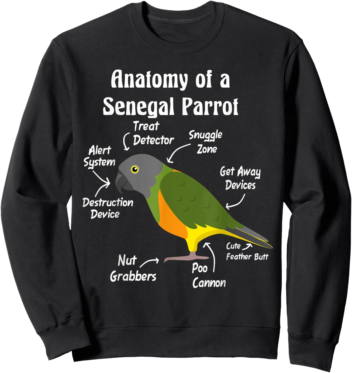 Anatomy of a Senegal Parrot Sweatshirt - Sweatshirt | Black