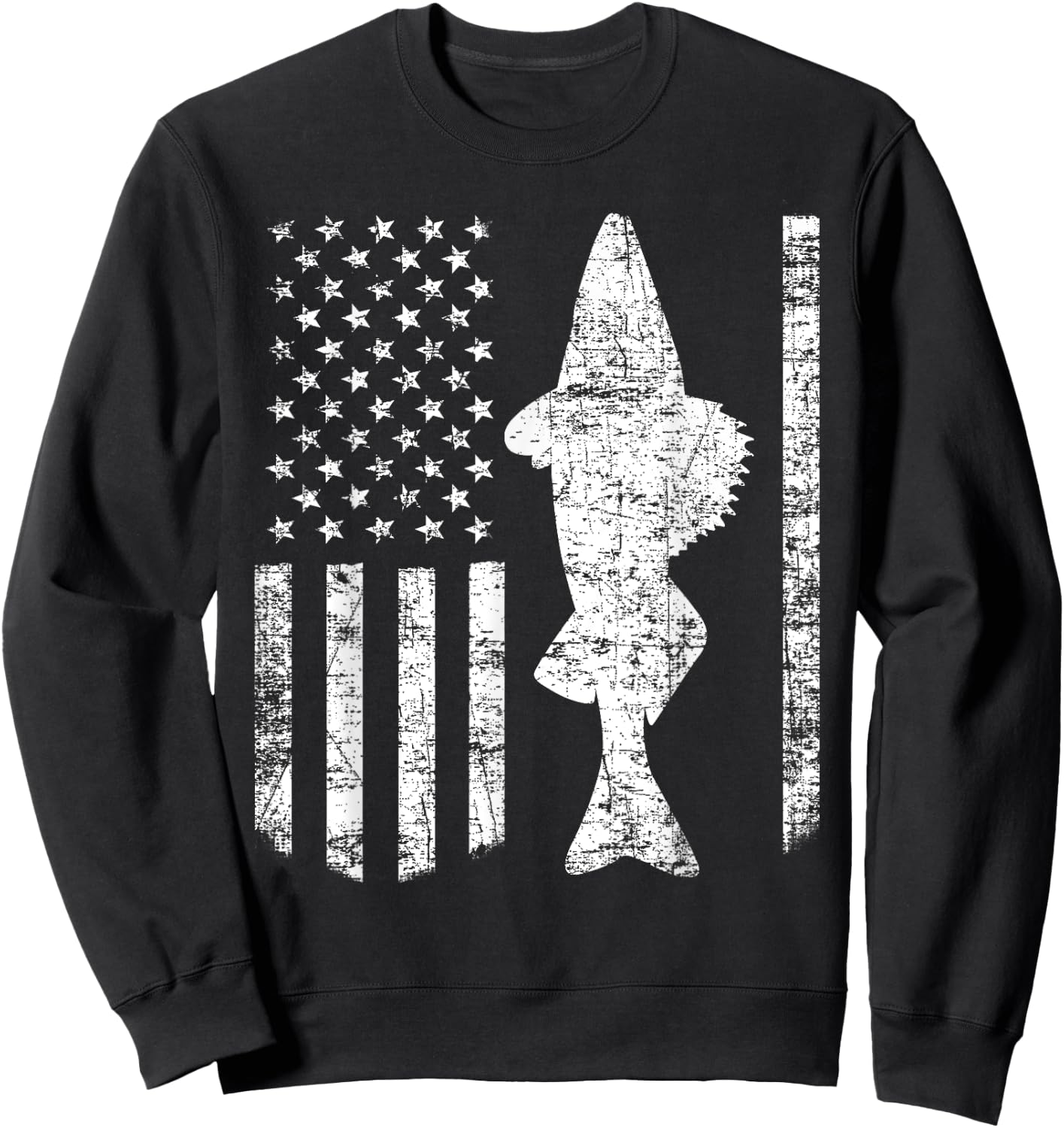 Walleye Fishing American Flag Fisherman Gift Sweatshirt - Sweatshirt | Black