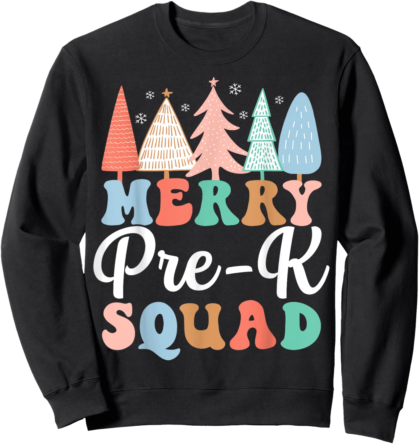 Merry Pre-K Squad PreK Teacher Preschool PreK Christmas Tree Sweatshirt - Sweatshirt | Black