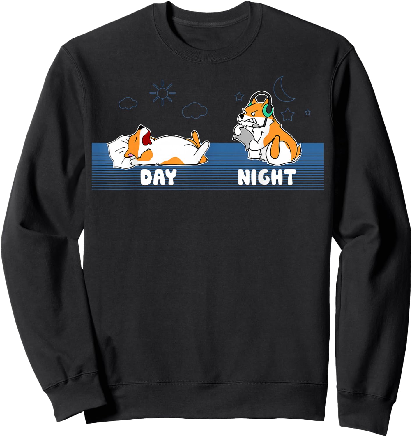 Sleep All Day Play Games All Night Funny Dog Corgi Gamer Sweatshirt - Sweatshirt | Black
