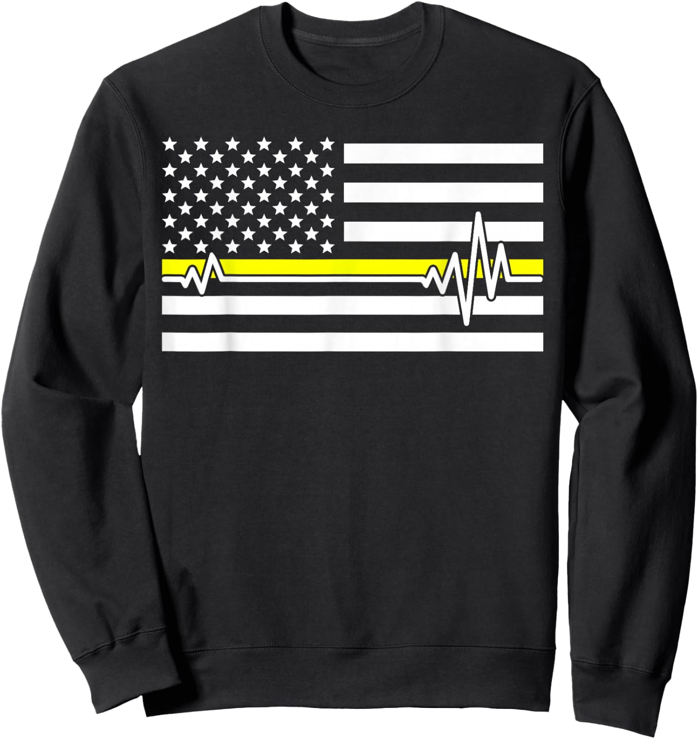 Thin Line In Yellow Us Flag Heartbeat Dispatcher Love Gift Sweatshirt - Sweatshirt | Black