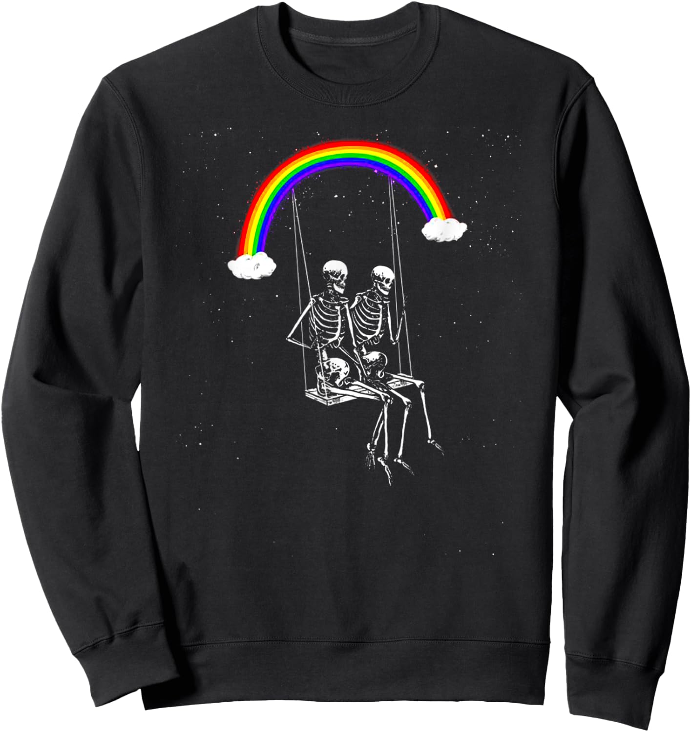 Skeleton Rainbow Swing Funny Spooky Halloween Costume Design Sweatshirt - Sweatshirt | Black