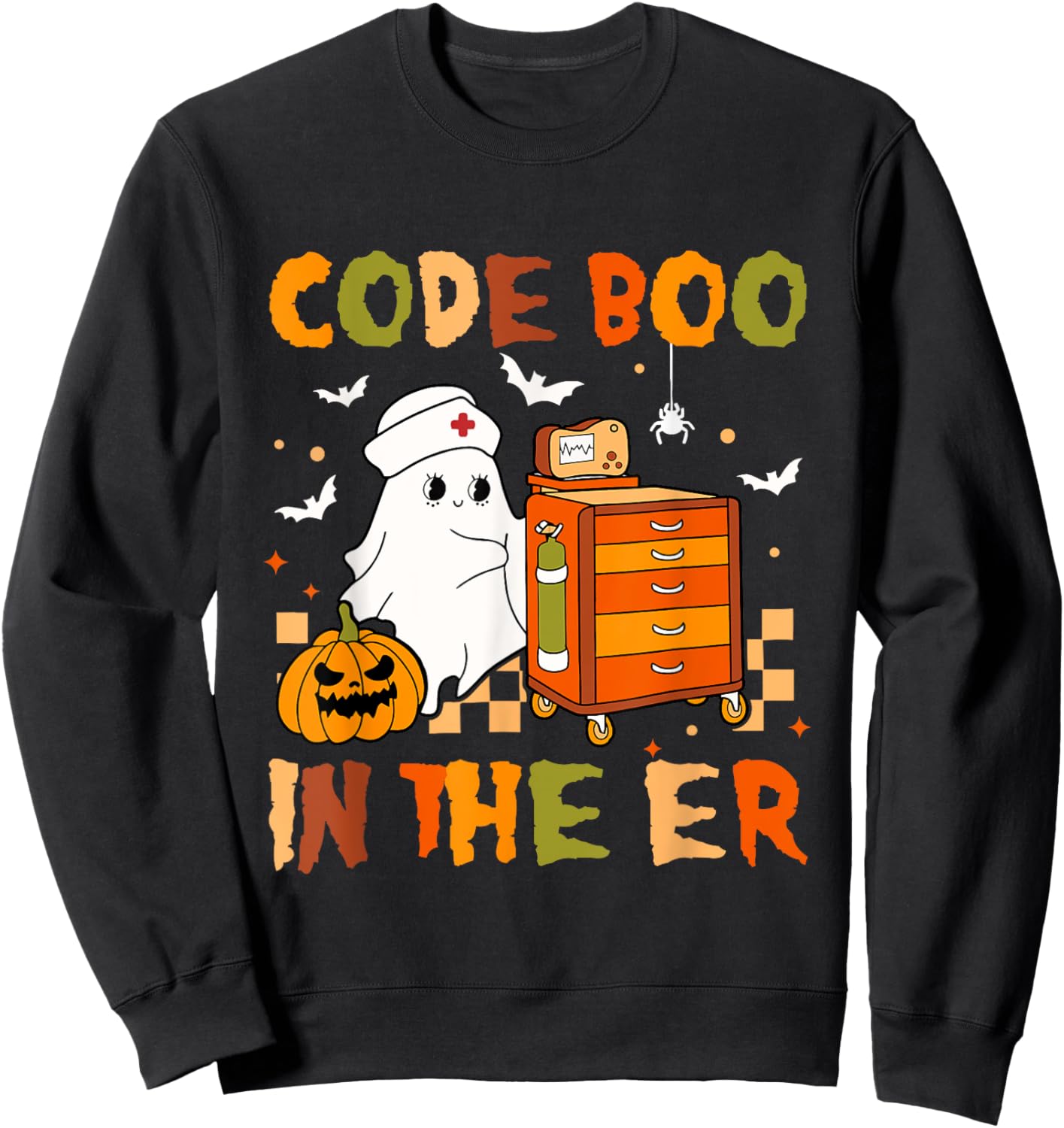 Halloween ER Costume Code Boo In The ER Nurse Crew Ghost Sweatshirt - Sweatshirt | Black
