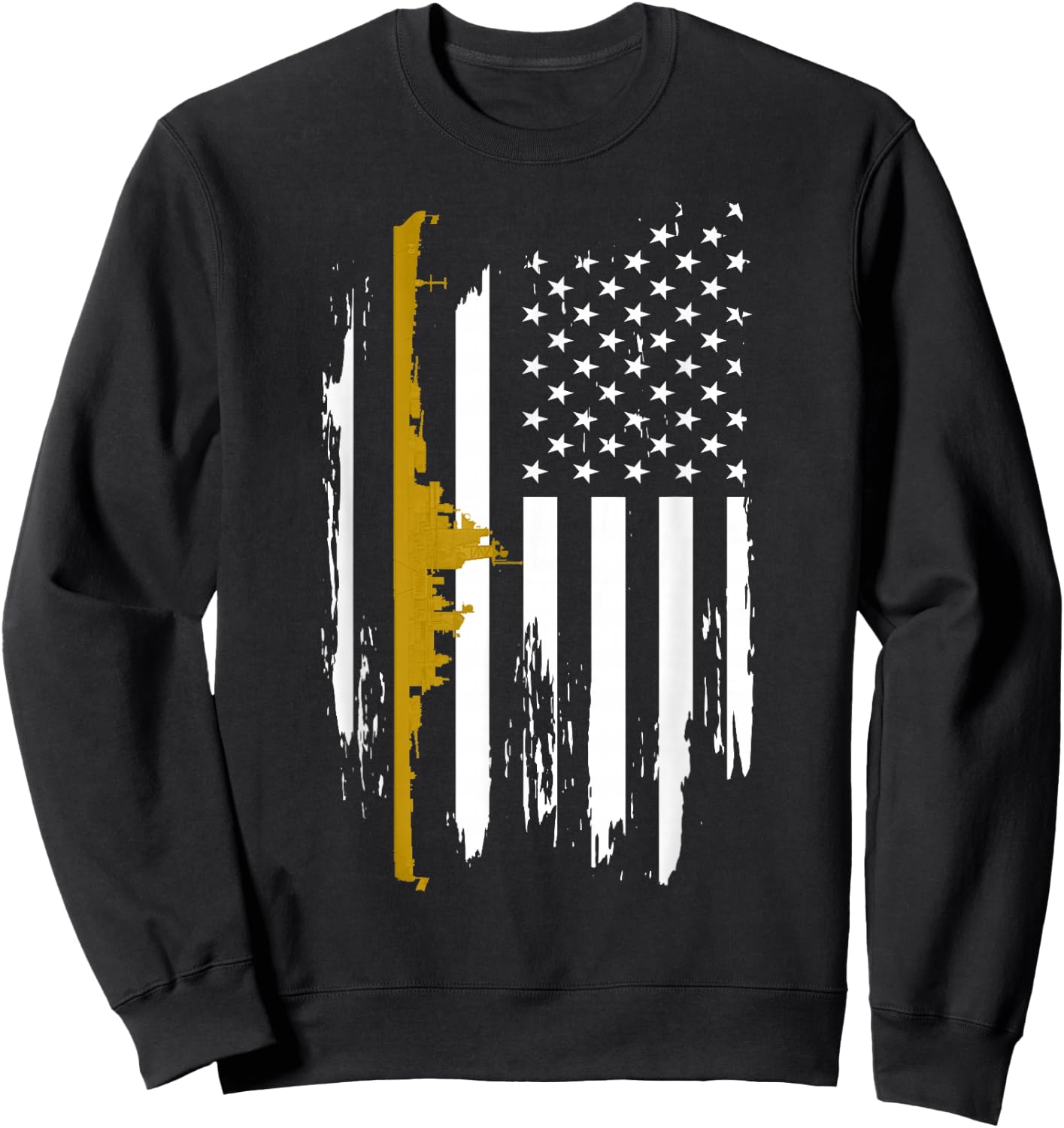 USS Wisconsin BB-64 Battleship Vintage American Flag Women Men Sweatshirt - Sweatshirt | Black