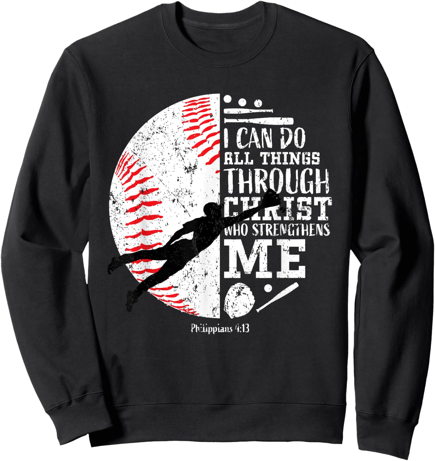 Boys Baseball Gifts Kids Teens Team Christian Bible Verse Sweatshirt - Sweatshirt | Black