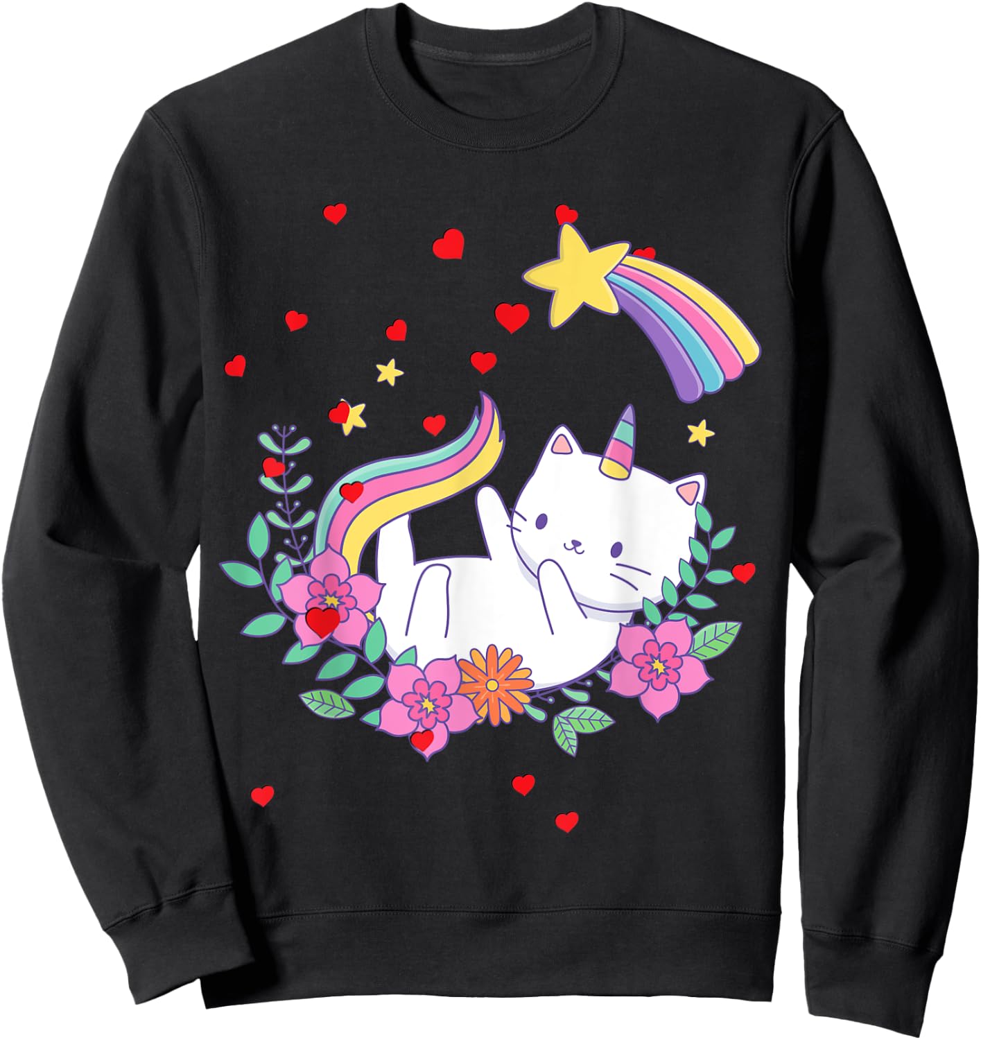 Valentines Unicorn Cat Kittycorn Sweatshirt - Sweatshirt | Black