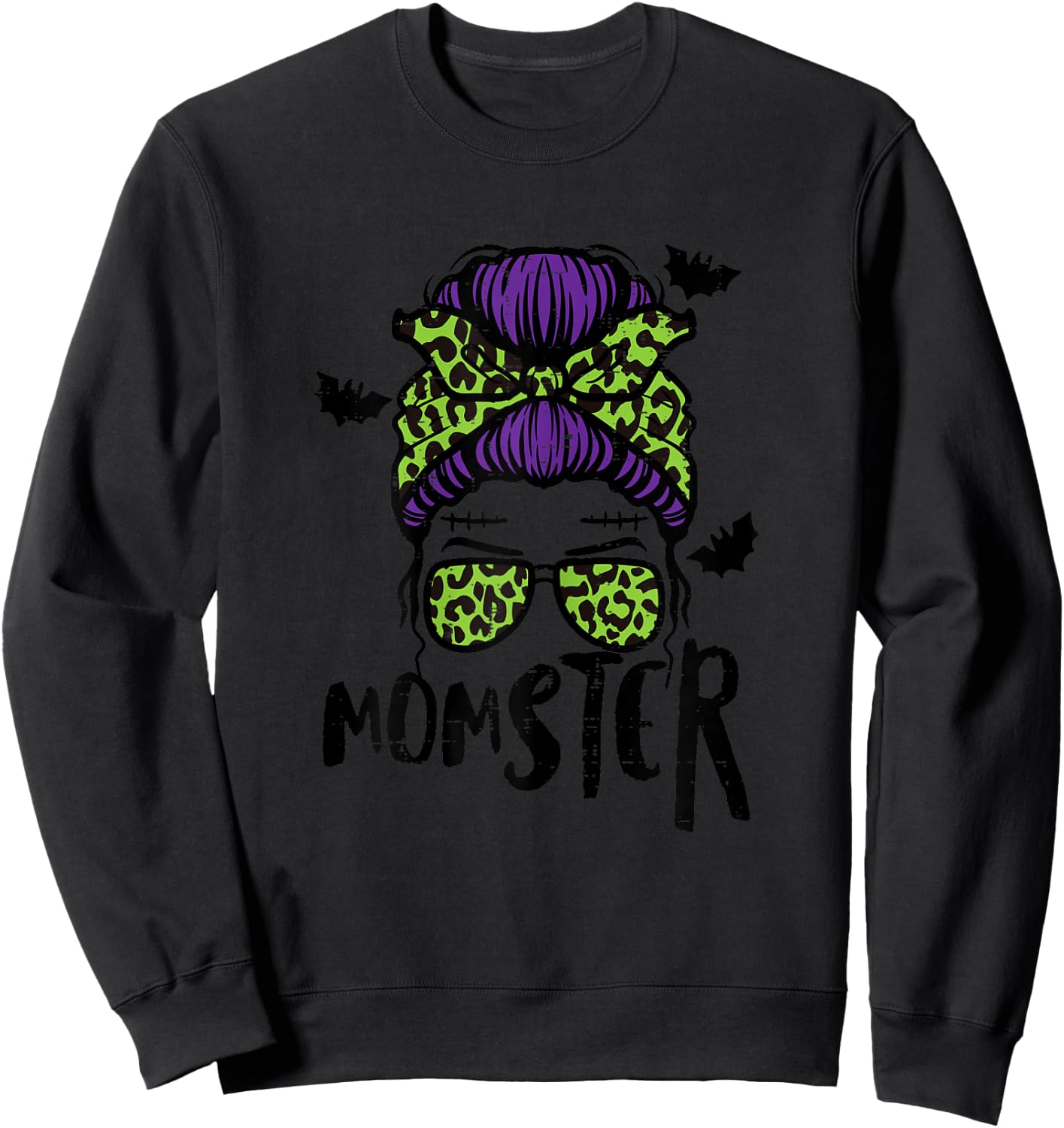 Halloween Momster Messy Bun Monster Mom Costume Mommy Mama Sweatshirt - Sweatshirt | Black