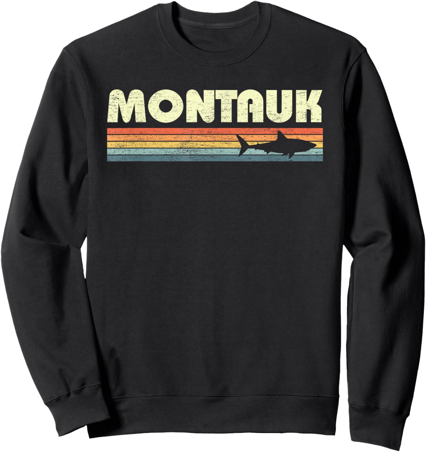 Montauk New York Vintage Shark Souvenir Sweatshirt - Sweatshirt | Black