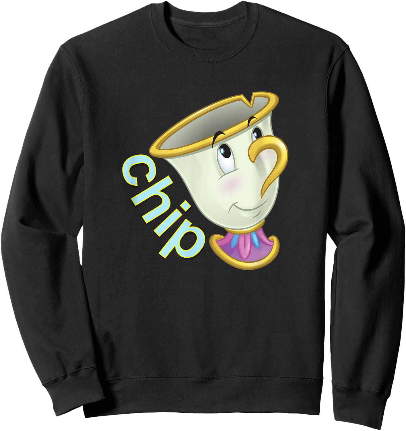 Disney Beauty and The Beast Chip Side Profile Big Face Sweatshirt - Sweatshirt | Black