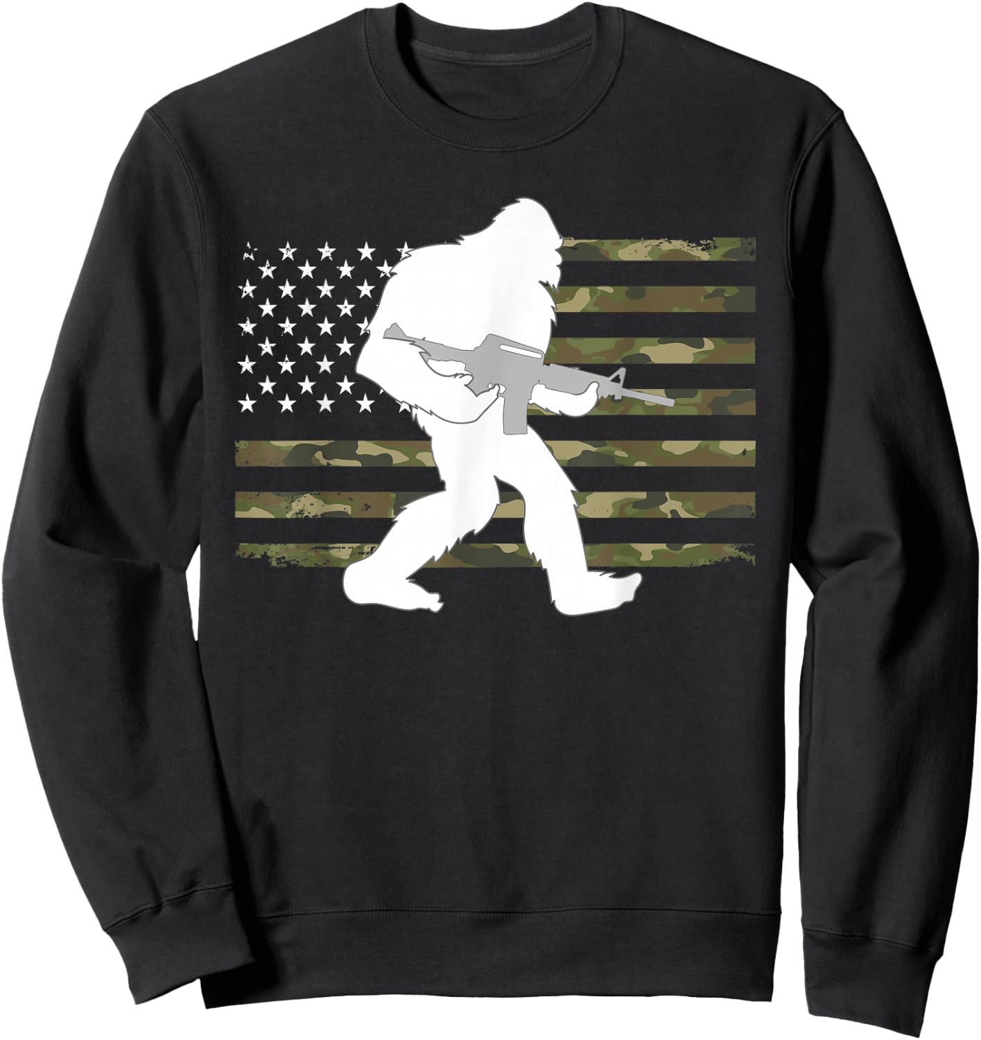 Bigfoot Gun Owner Camo US American Flag Sasquatch AR15 Rifle Sweatshirt - Sweatshirt | Black