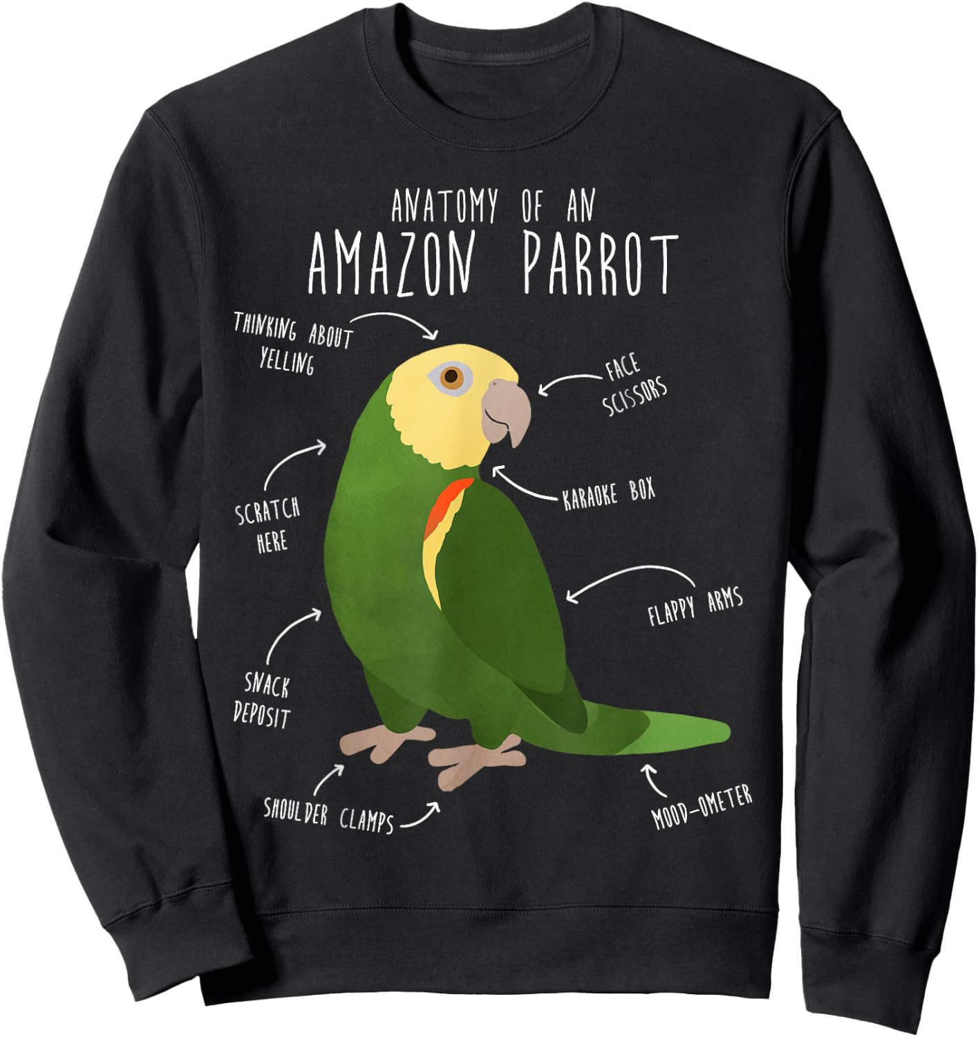 Amazon Parrot Anatomy, Cute Funny Pet Double Yellow Bird Sweatshirt - Sweatshirt | Black