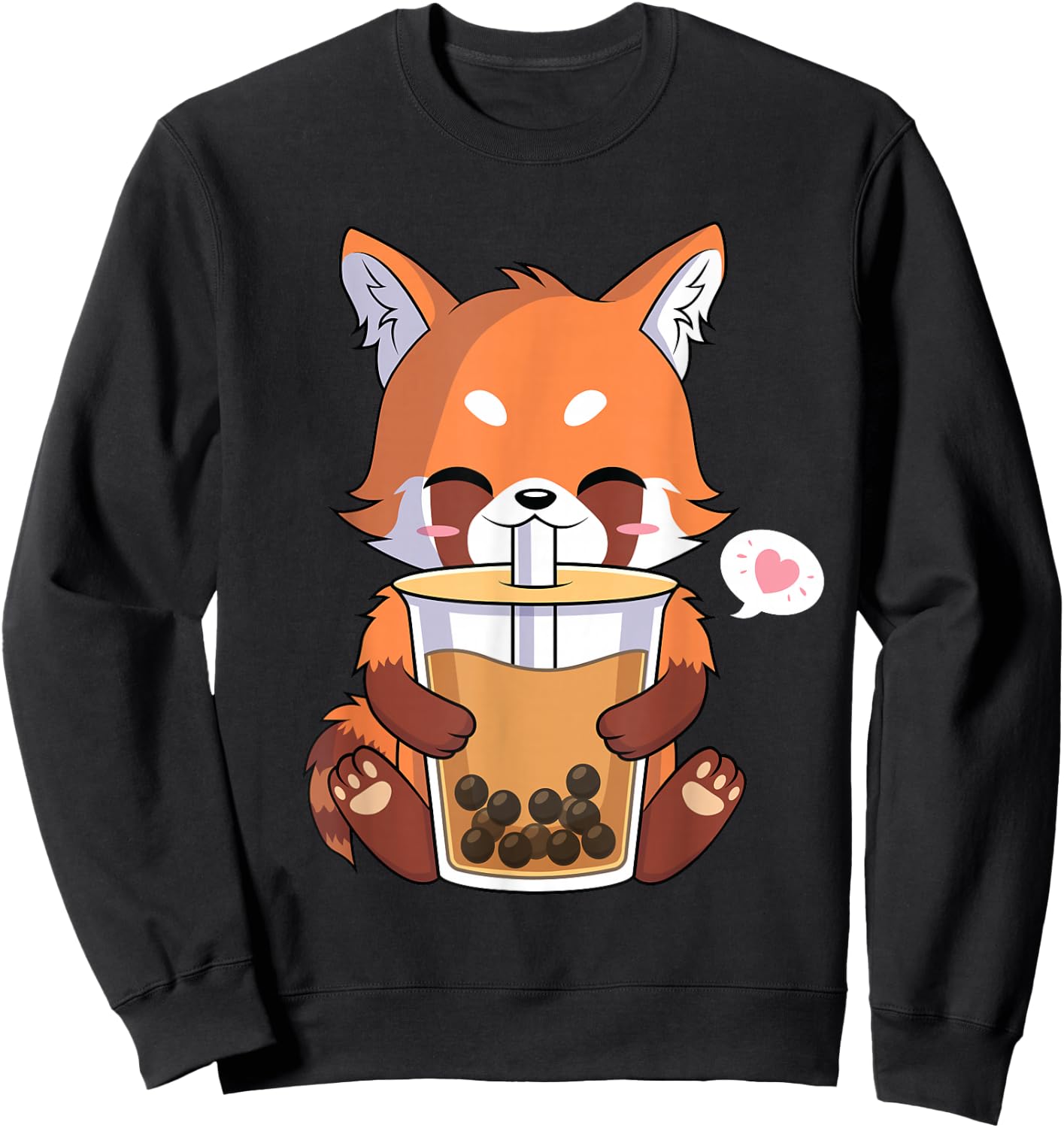 Kawaii Anime Red Panda Drinking Boba Bubble Tea Sweatshirt - Sweatshirt | Black