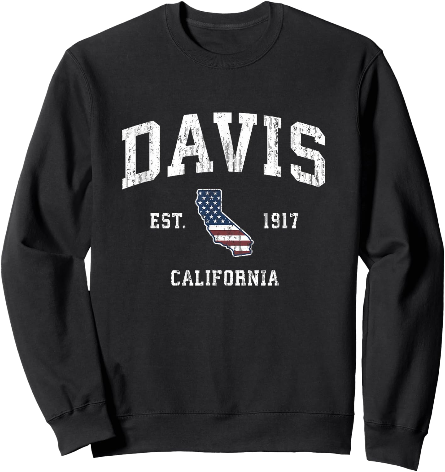Davis California CA Vintage American Flag Sports Design Sweatshirt - Sweatshirt | Black