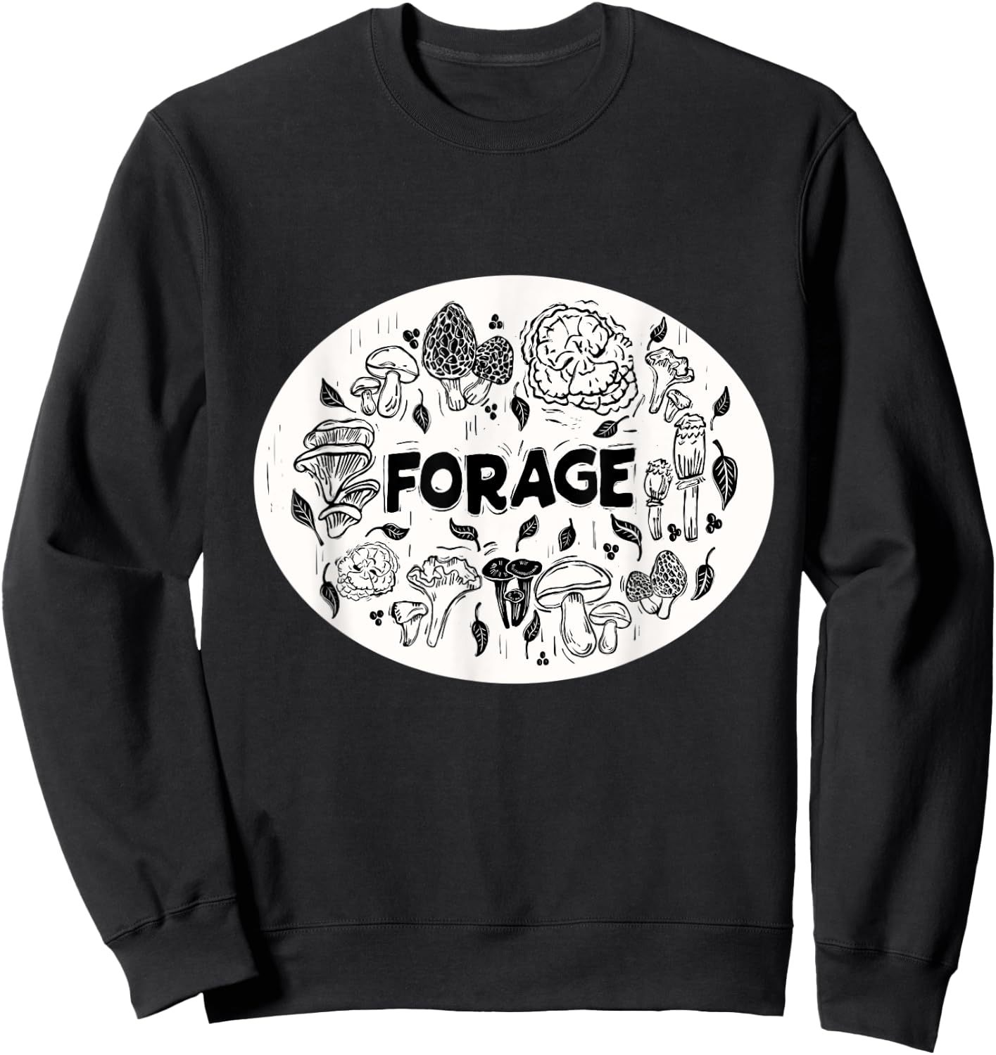 FORAGE ~ Mushroom Foraging ~ Chanterelle Morel ~ Linocut Sweatshirt - Sweatshirt | Black