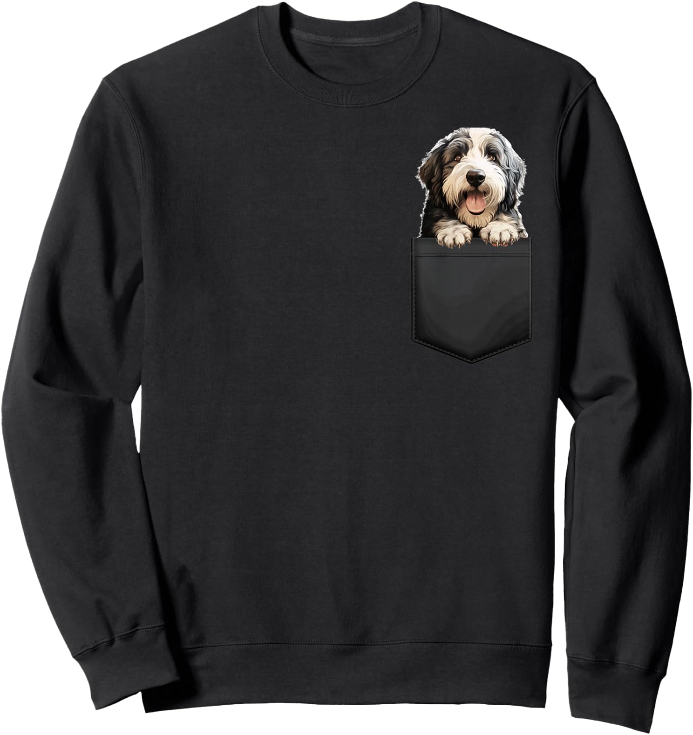 Dog Old English Sheepdog Puppy Dog In Pocket Cute Pet Lover Sweatshirt - Sweatshirt | Black