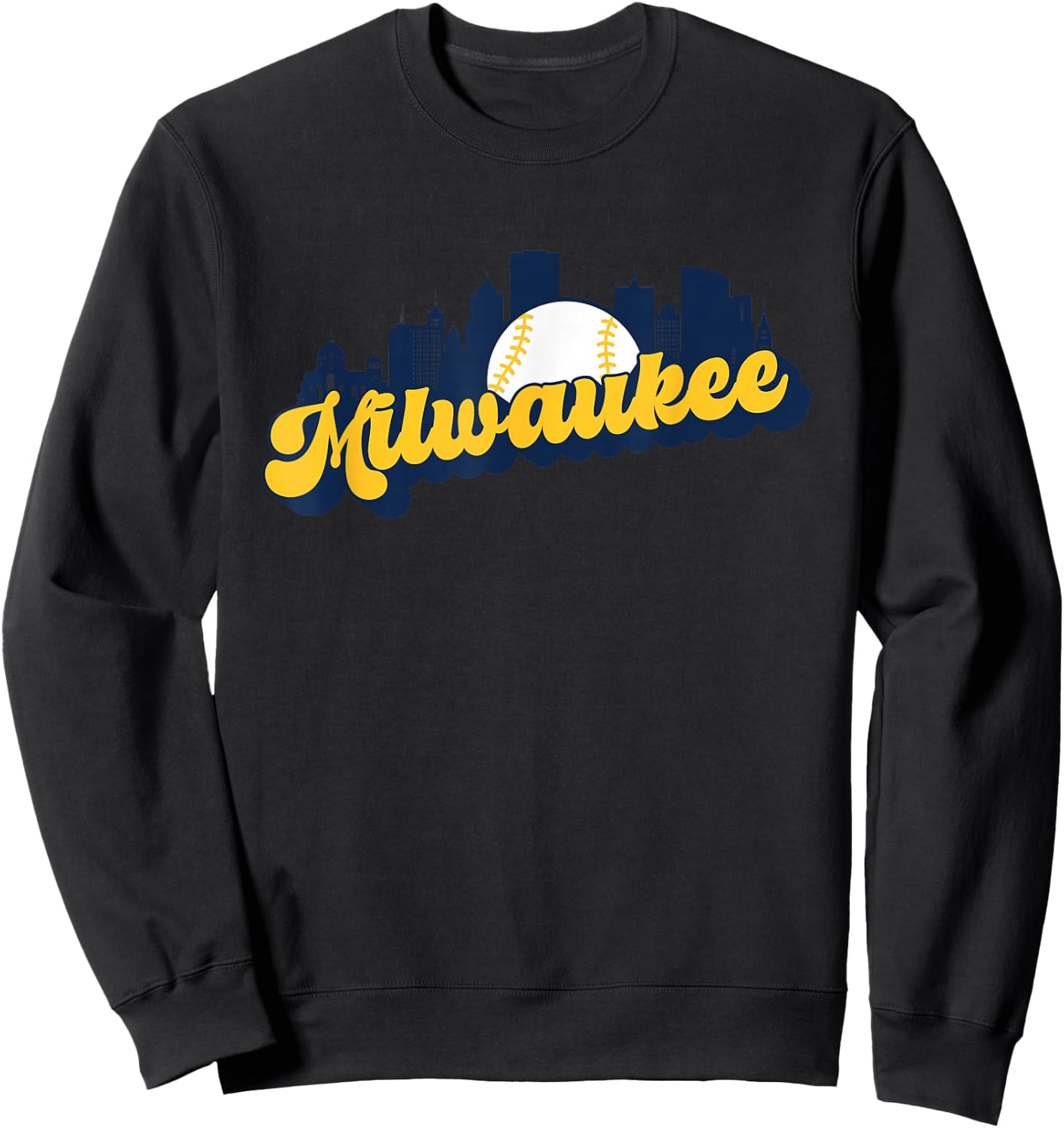 Milwaukee Baseball Vintage City Skyline Retro Baseball Lover Sweatshirt - Sweatshirt | Black